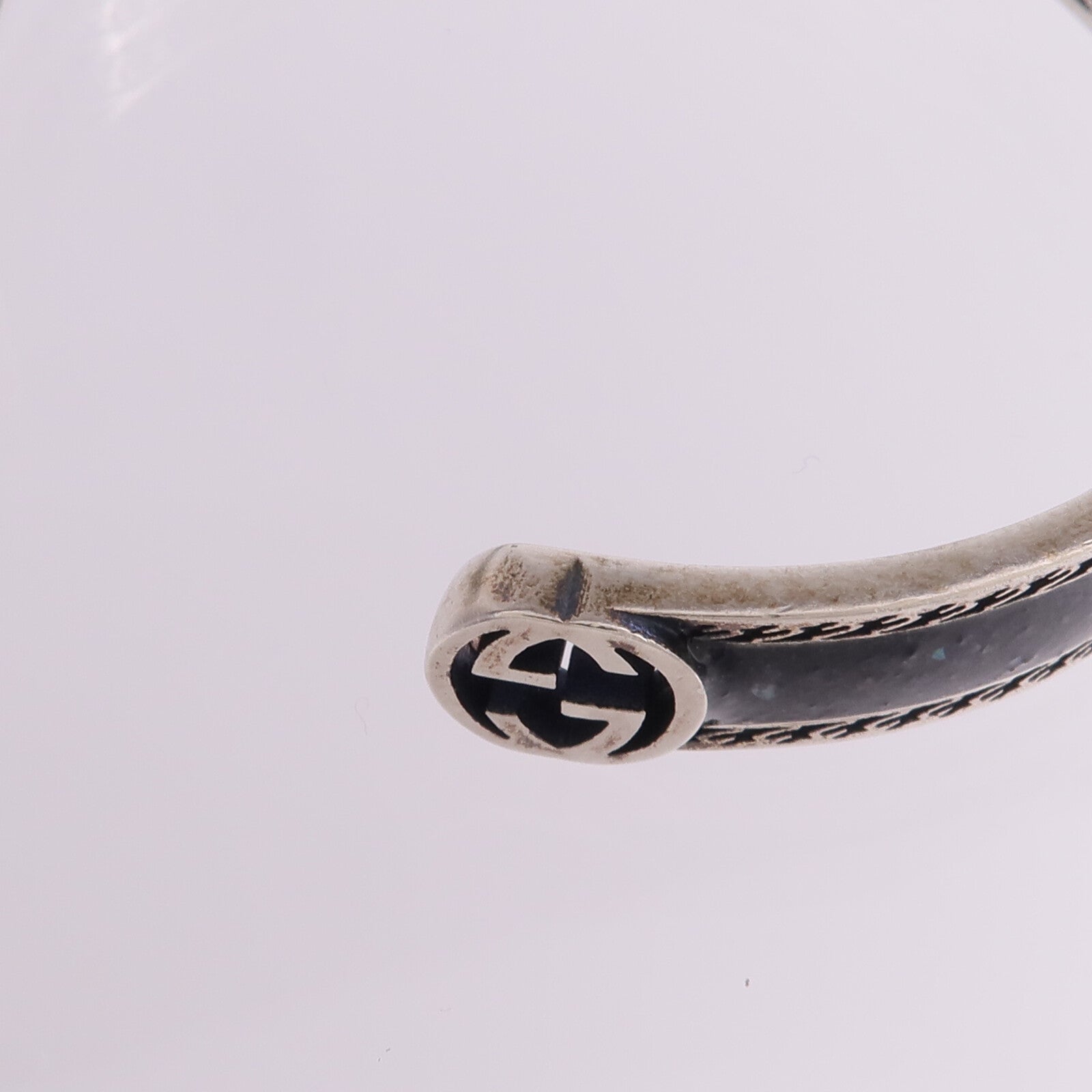 GUCCI 925純銀/琺瑯Interlocking G Cuff手鐲