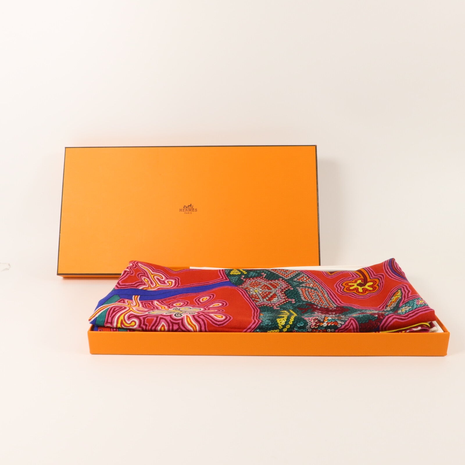 HERMES 羊絨/絲質L Arbre du Vent Shawl 140x140cm絲巾
