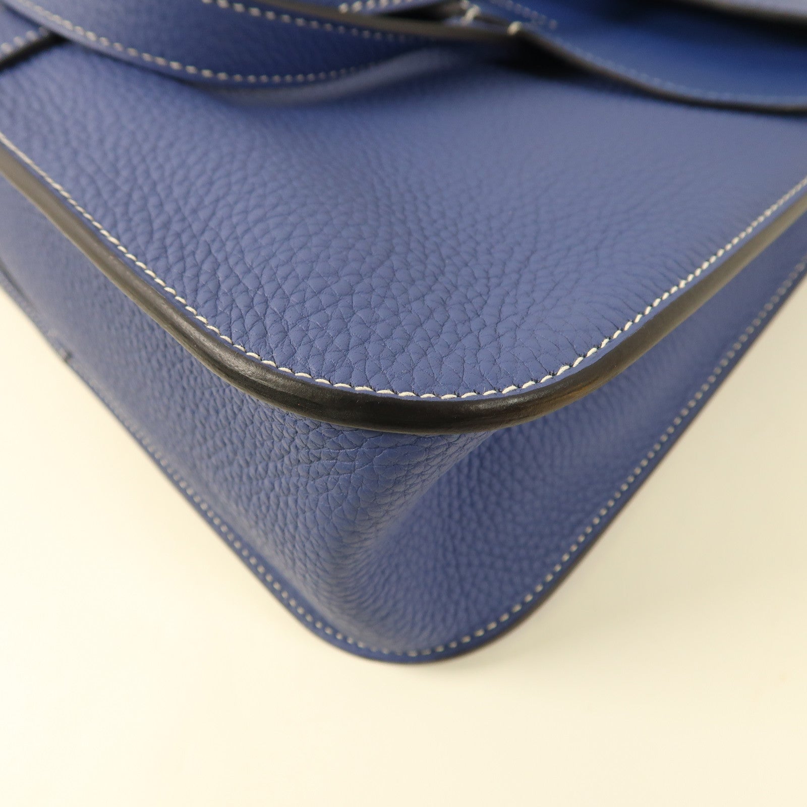 HERMES PHW Halzan 31 2 Way Shoulder Handbag Clemence Leather Bleu Brighton