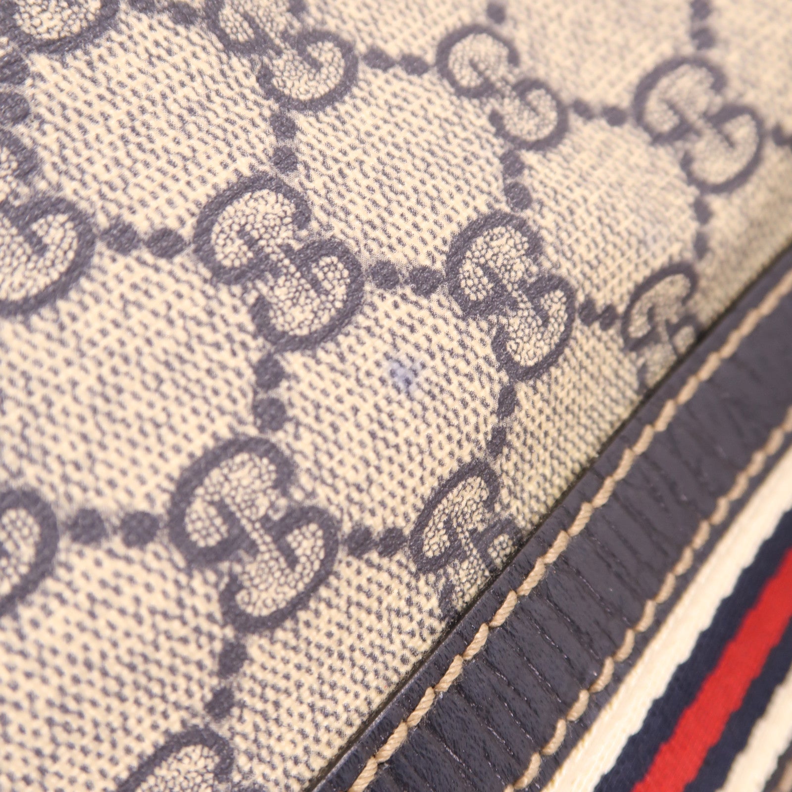 GUCCI GG SHW Tote Bag Handbag 145843 Coated Canvas Beige/Navy