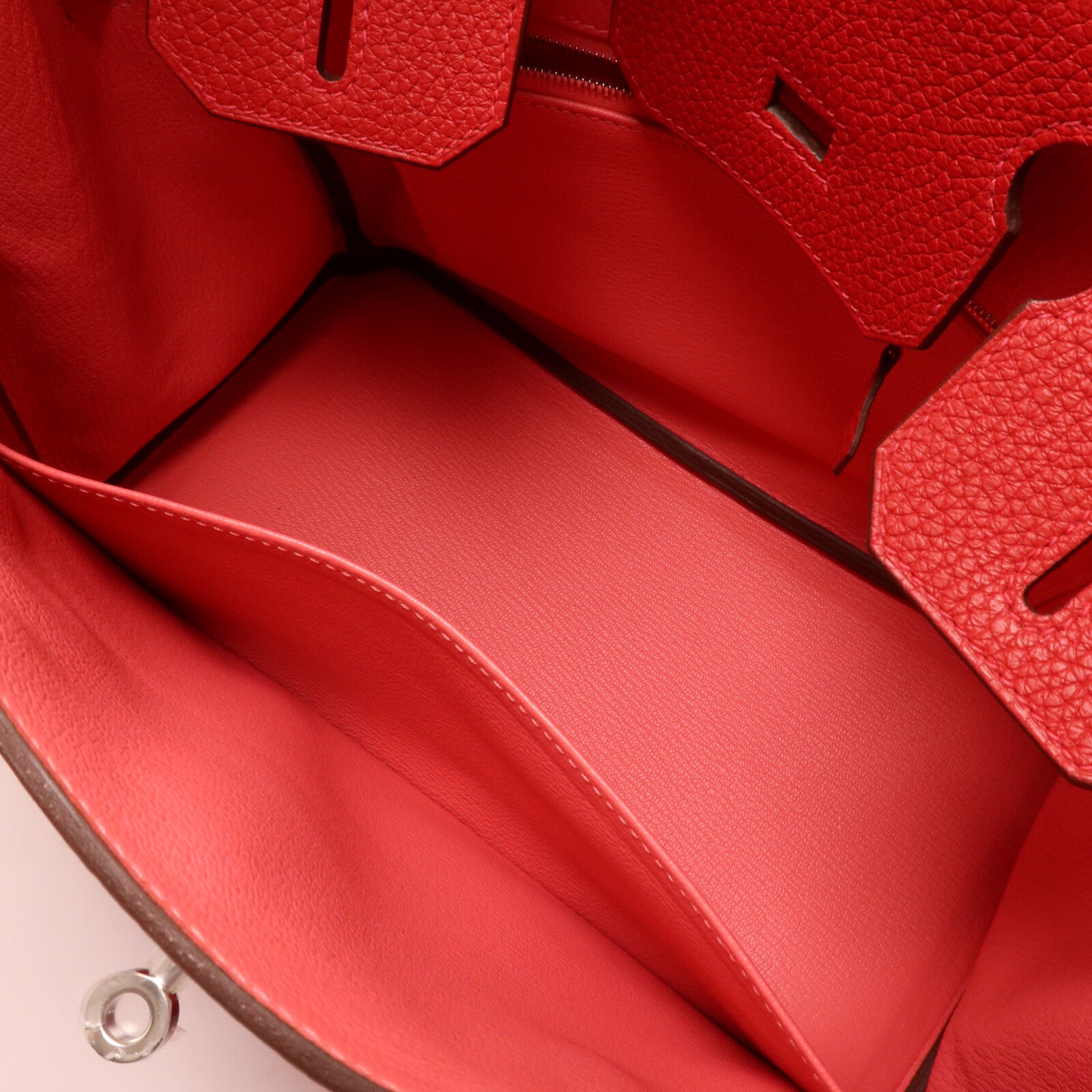 HERMES Clemence皮革Birkin 30手挽袋Rouge Casaque