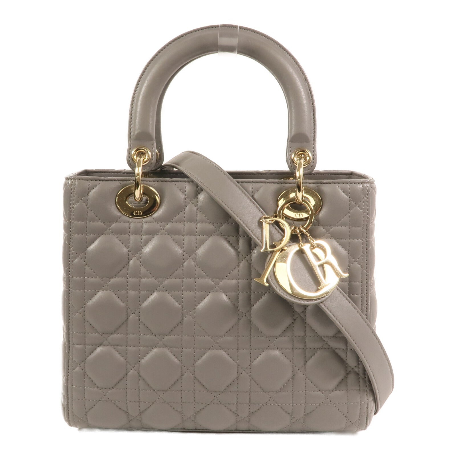 Dior 羊皮皮革Lady Dior Medium金扣手挽肩背兩用袋