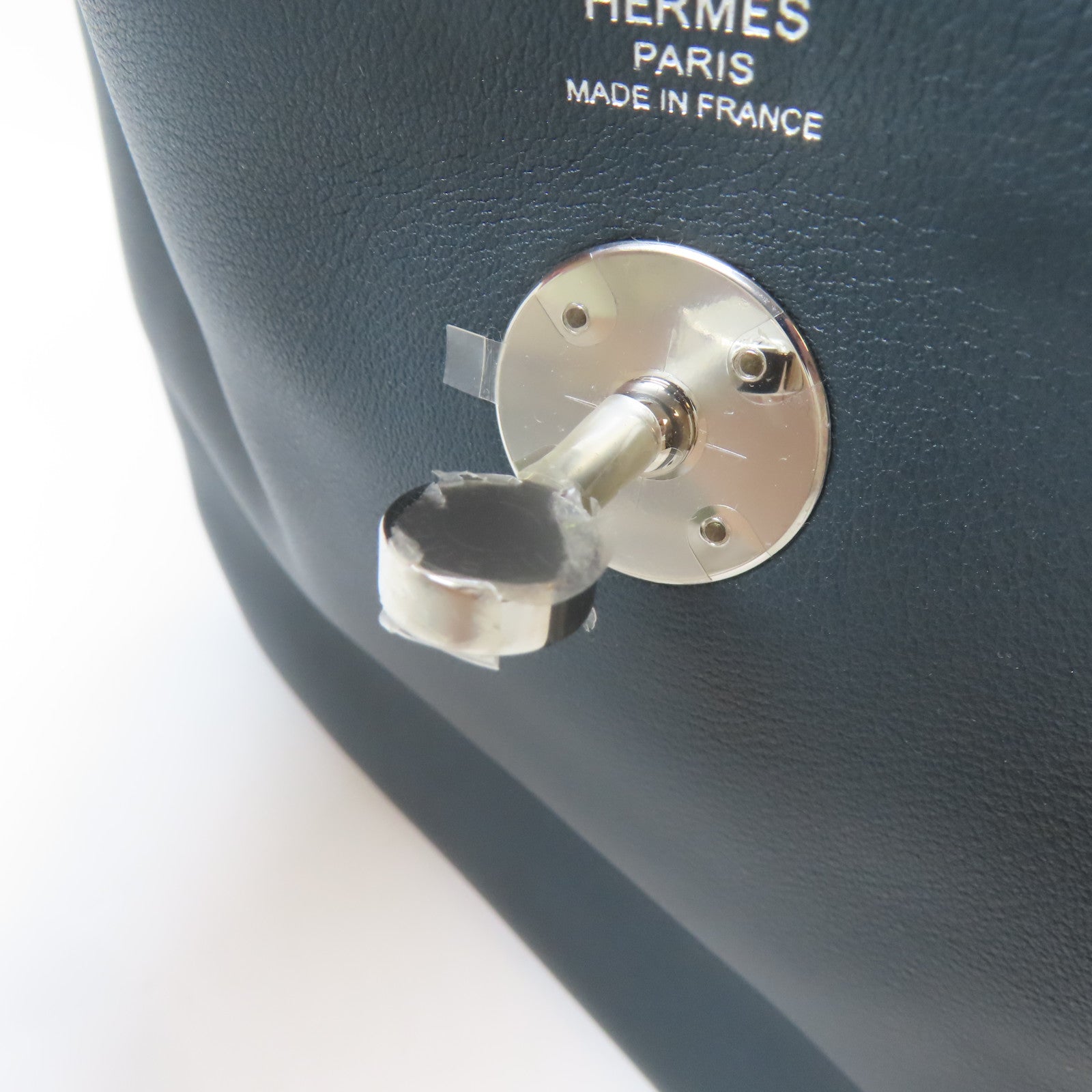 HERMES Swift皮革Lindy 26銀扣肩背袋Bleu Indigo/深綠色
