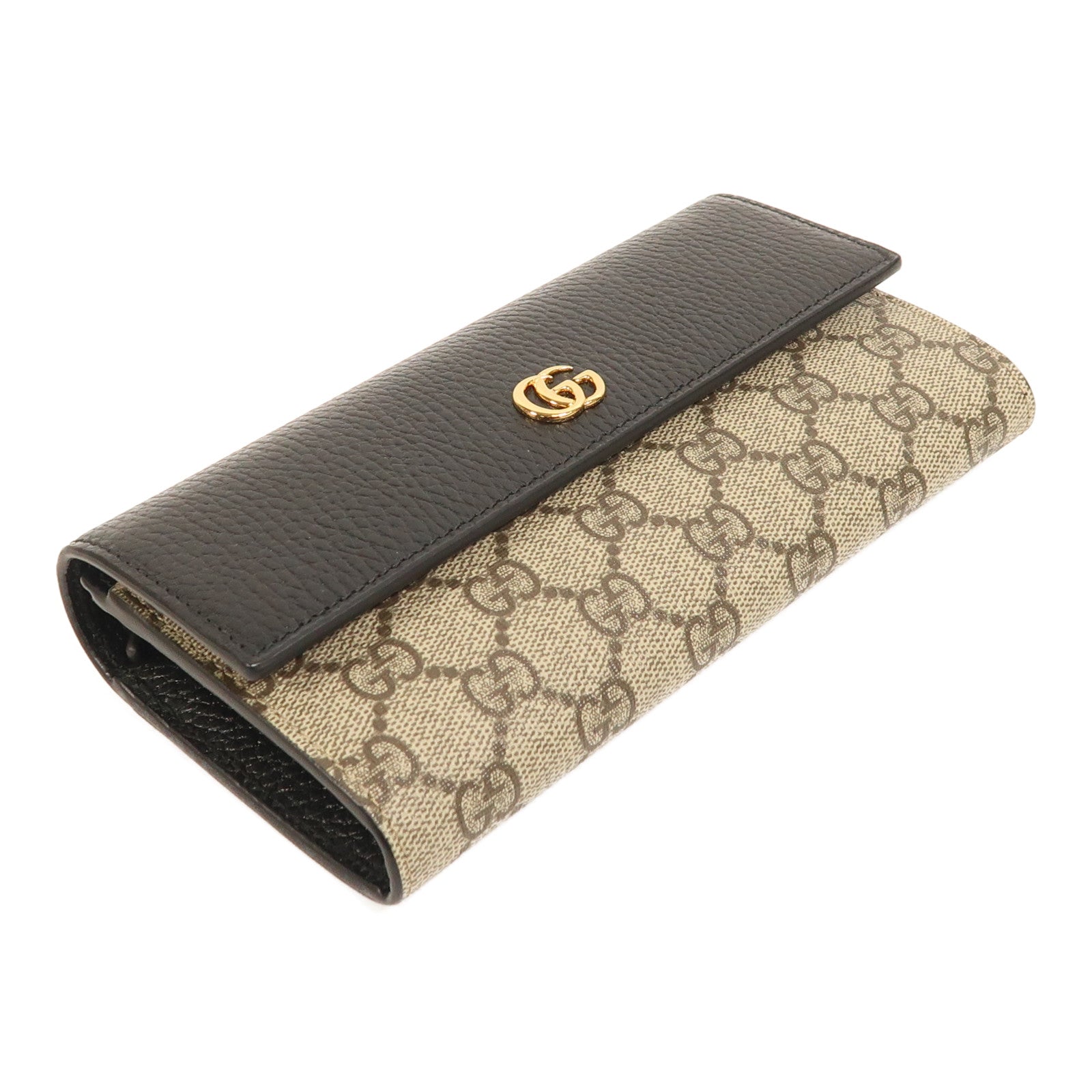 GUCCI 塗層帆布/牛皮皮革Long Wallet金扣長錢包