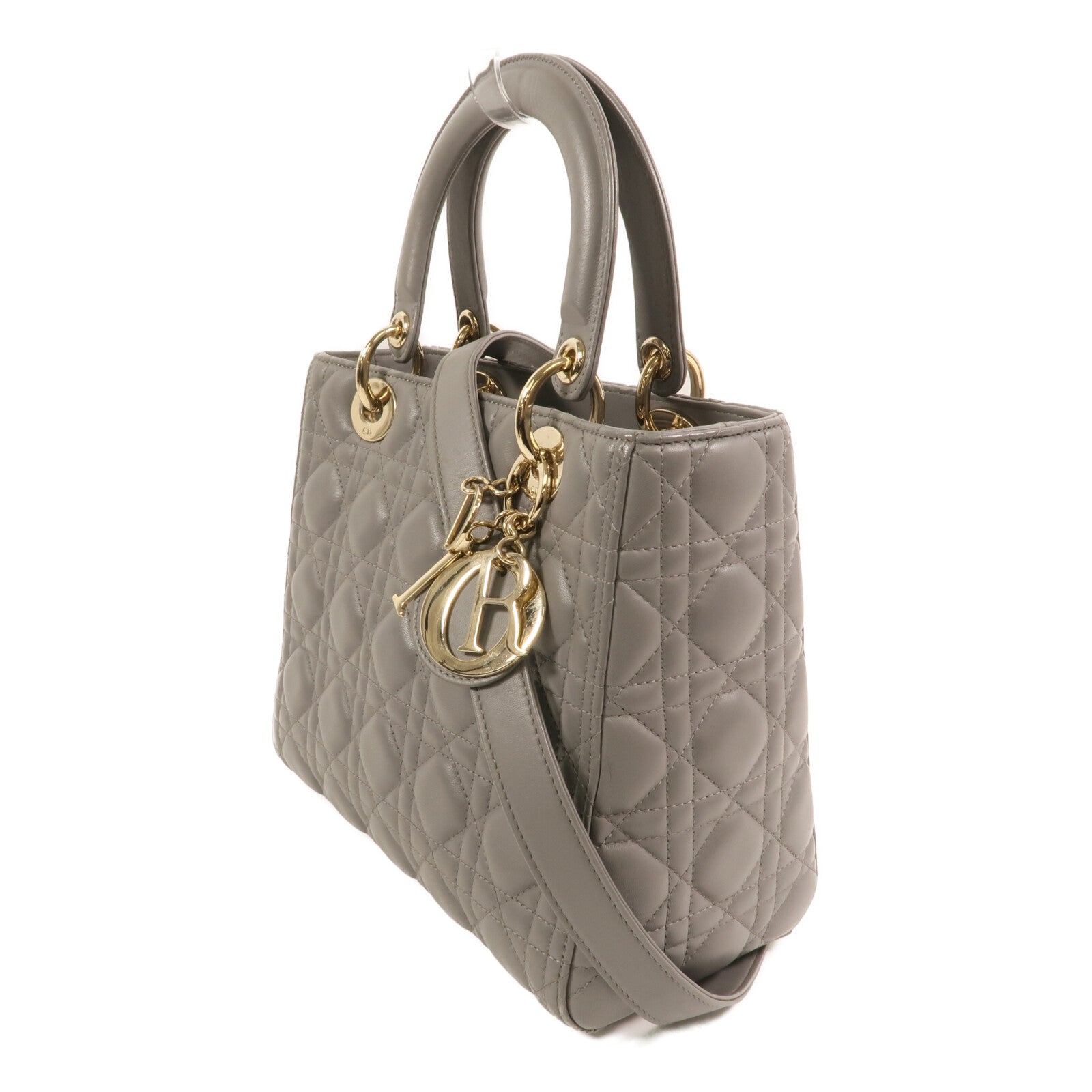 Dior 羊皮皮革Lady Dior Medium金扣手挽肩背兩用袋