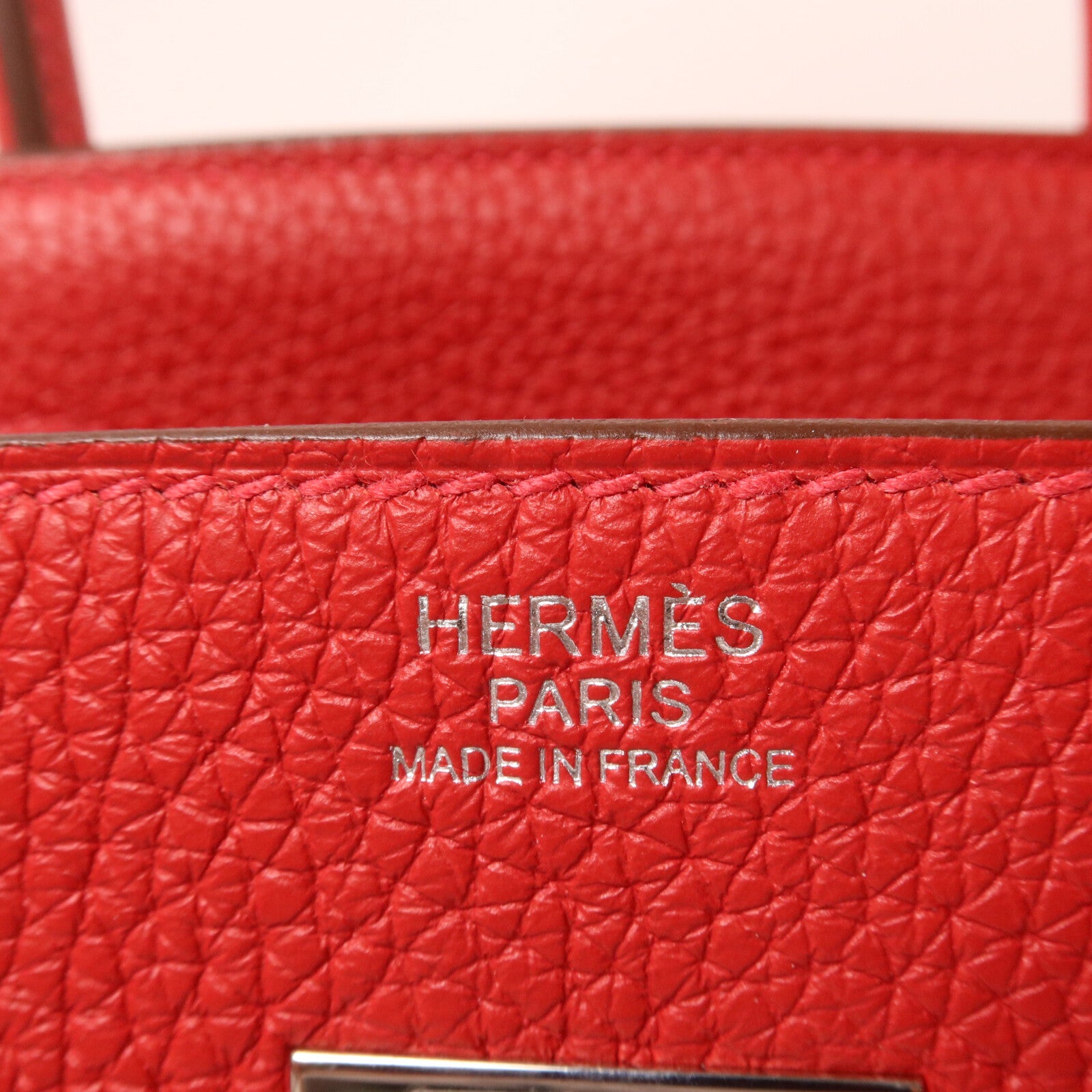 HERMES Clemence皮革Birkin 30手挽袋Rouge Casaque