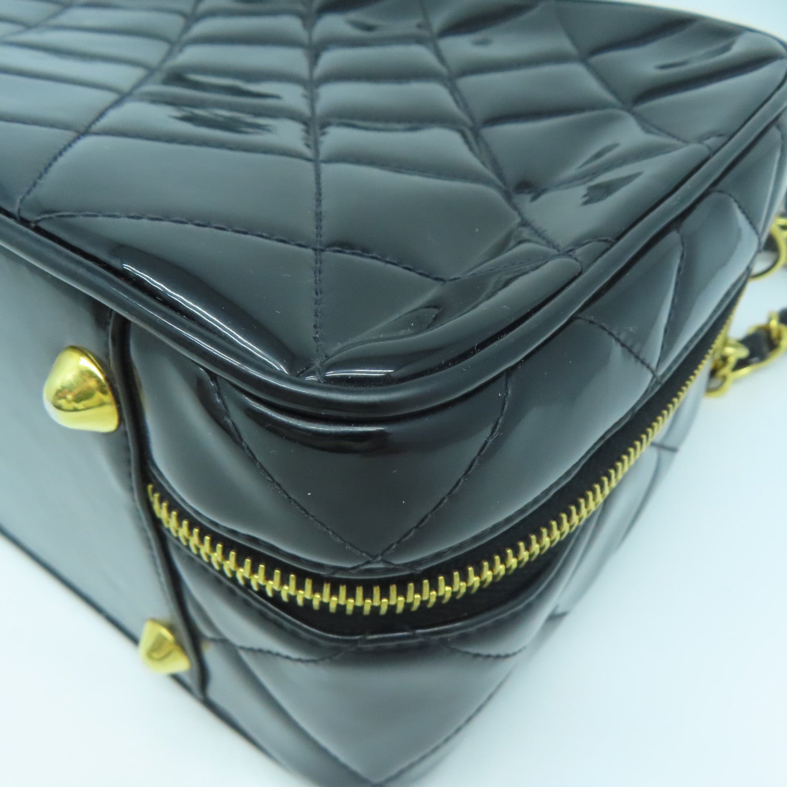 CHANEL 【激減優惠】菱格漆皮皮革Vintage Chain Shoulder金扣手挽肩背兩用袋黑色