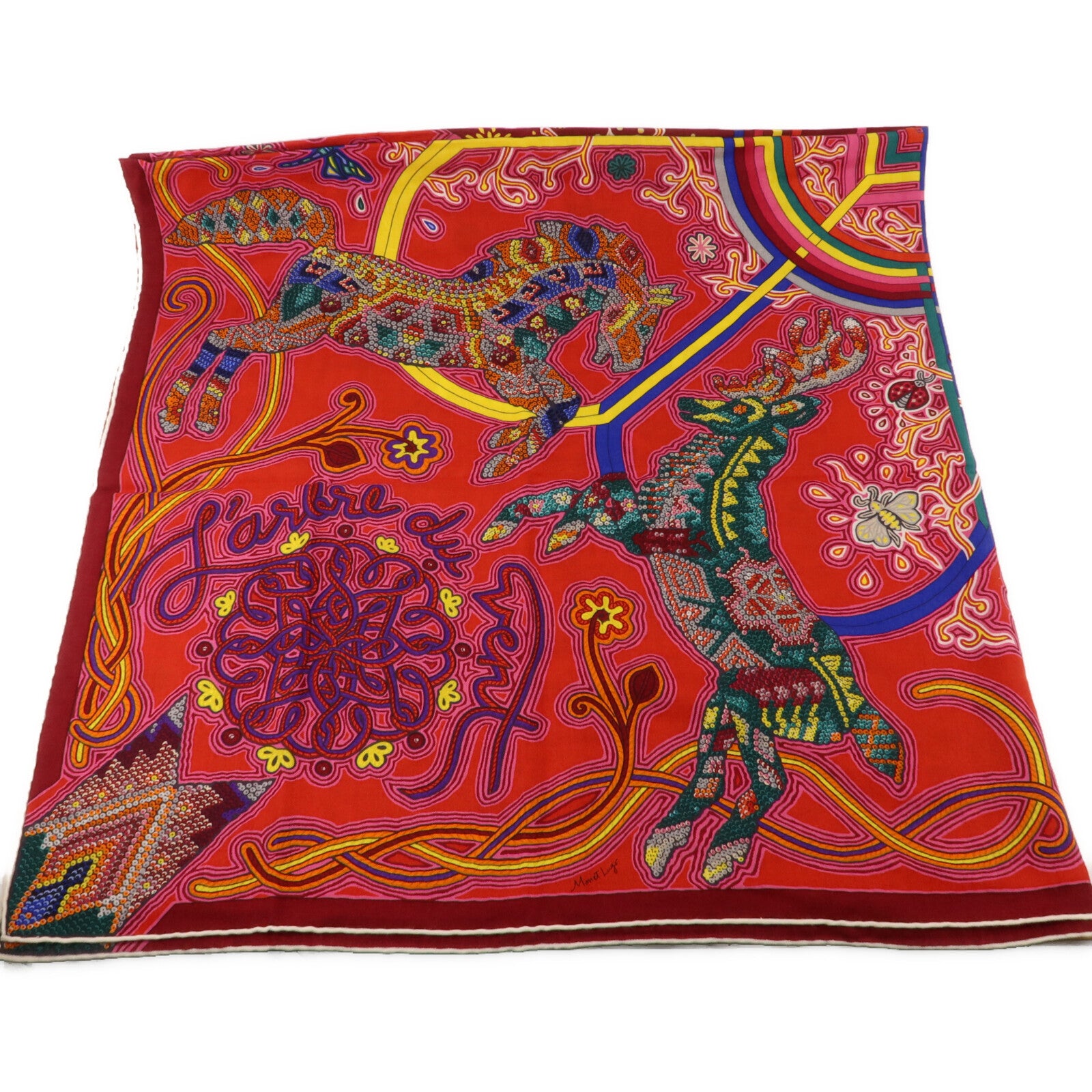 HERMES 羊絨/絲質L Arbre du Vent Shawl 140x140cm絲巾