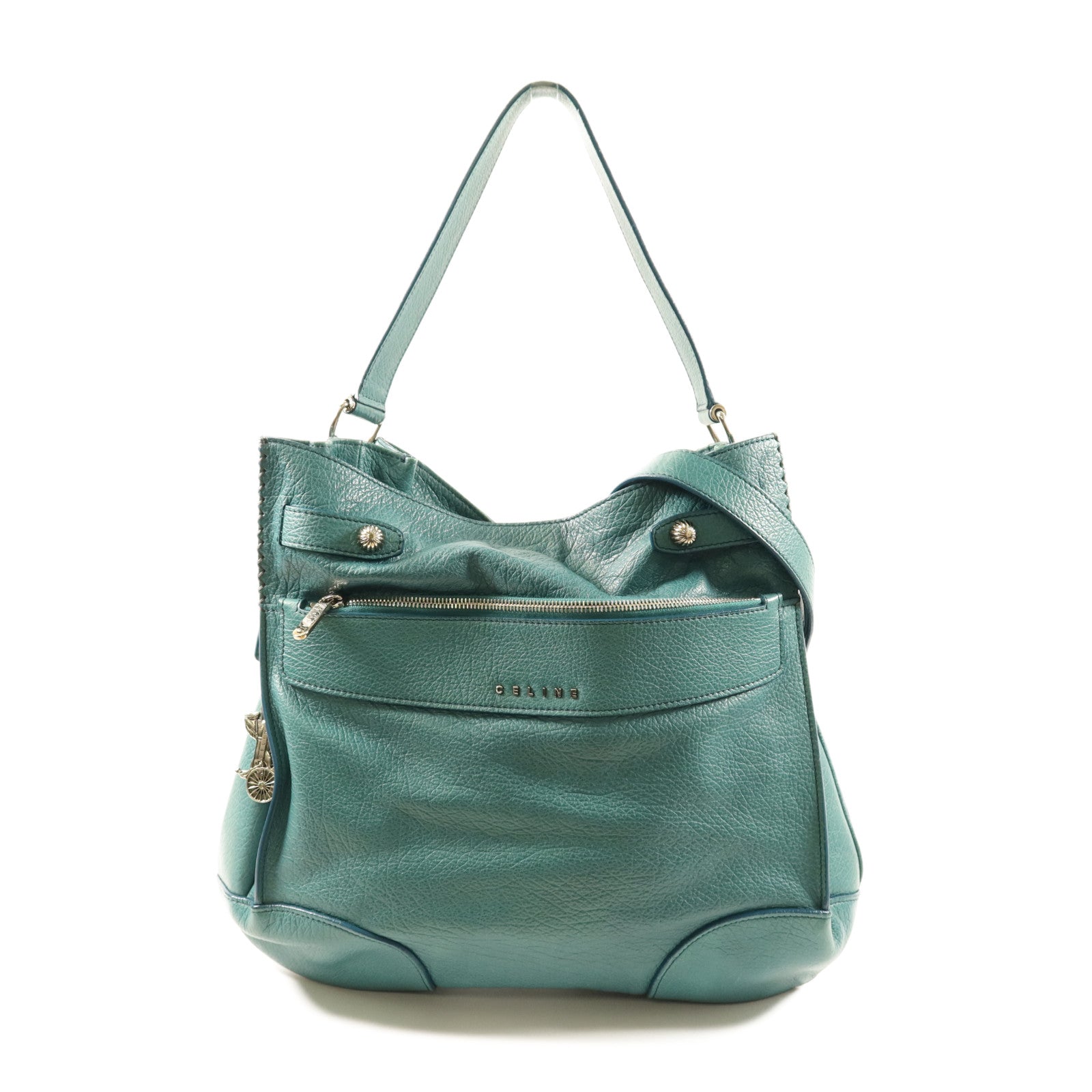 CELINE 牛皮皮革Shoulder Bag銀扣手挽肩背兩用袋