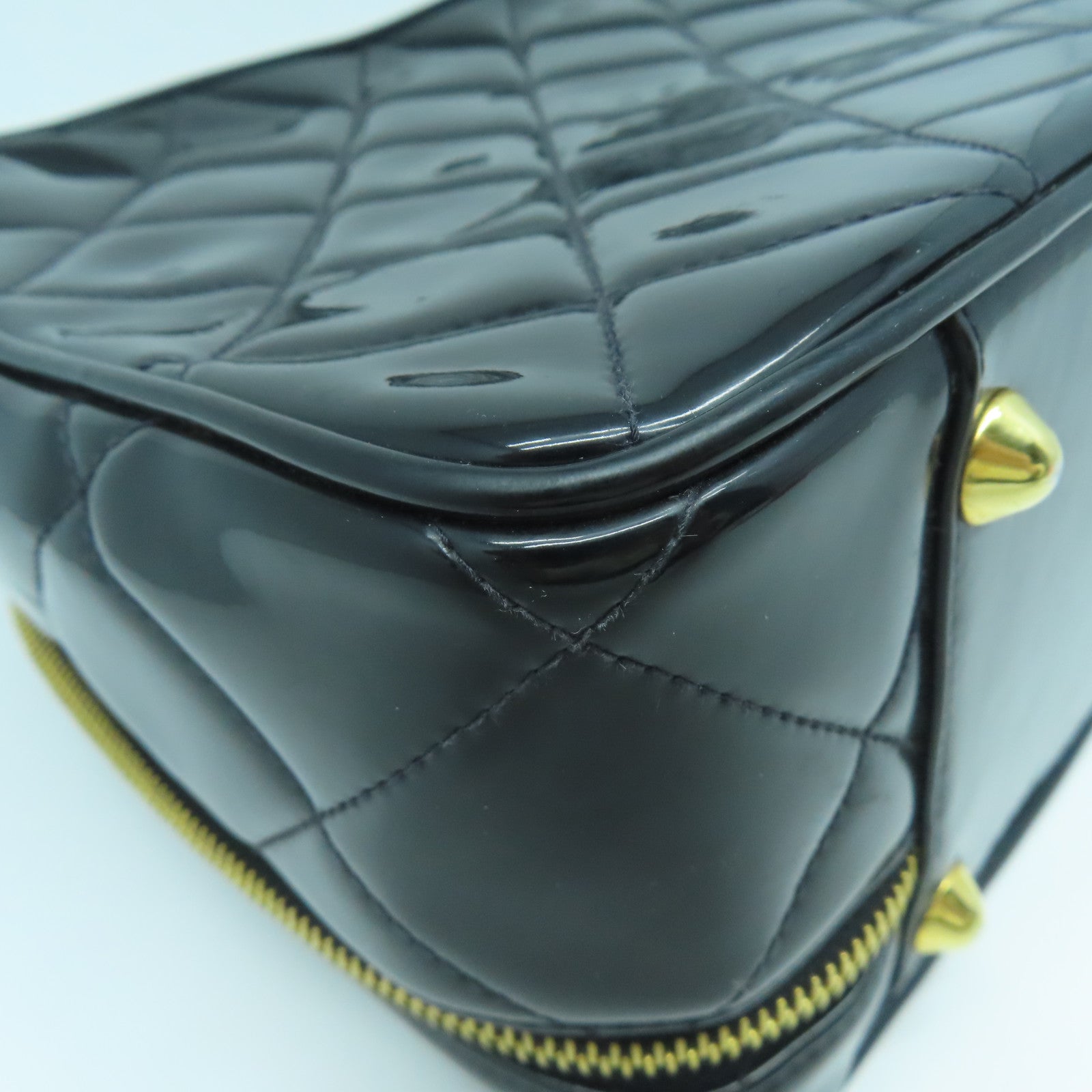 CHANEL 【激減優惠】菱格漆皮皮革Vintage Chain Shoulder金扣手挽肩背兩用袋黑色