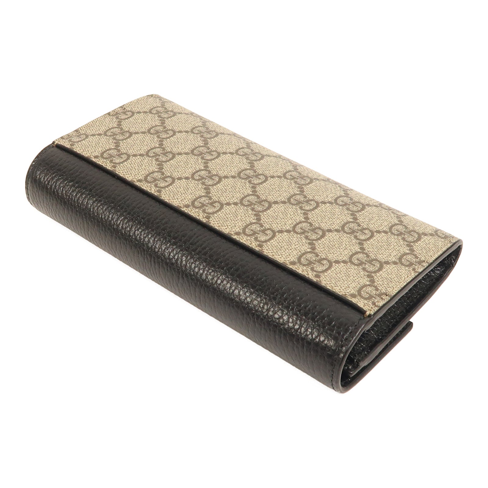 GUCCI 塗層帆布/牛皮皮革Long Wallet金扣長錢包