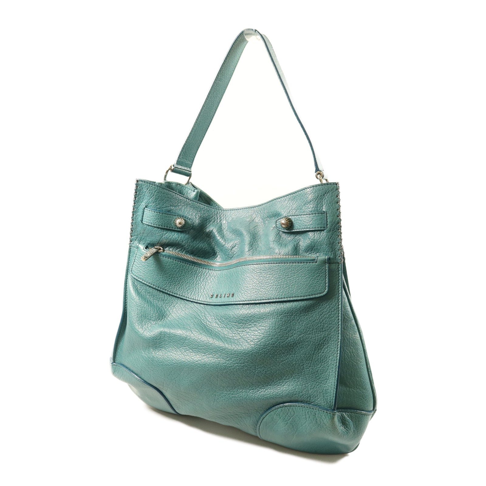 CELINE 牛皮皮革Shoulder Bag銀扣手挽肩背兩用袋