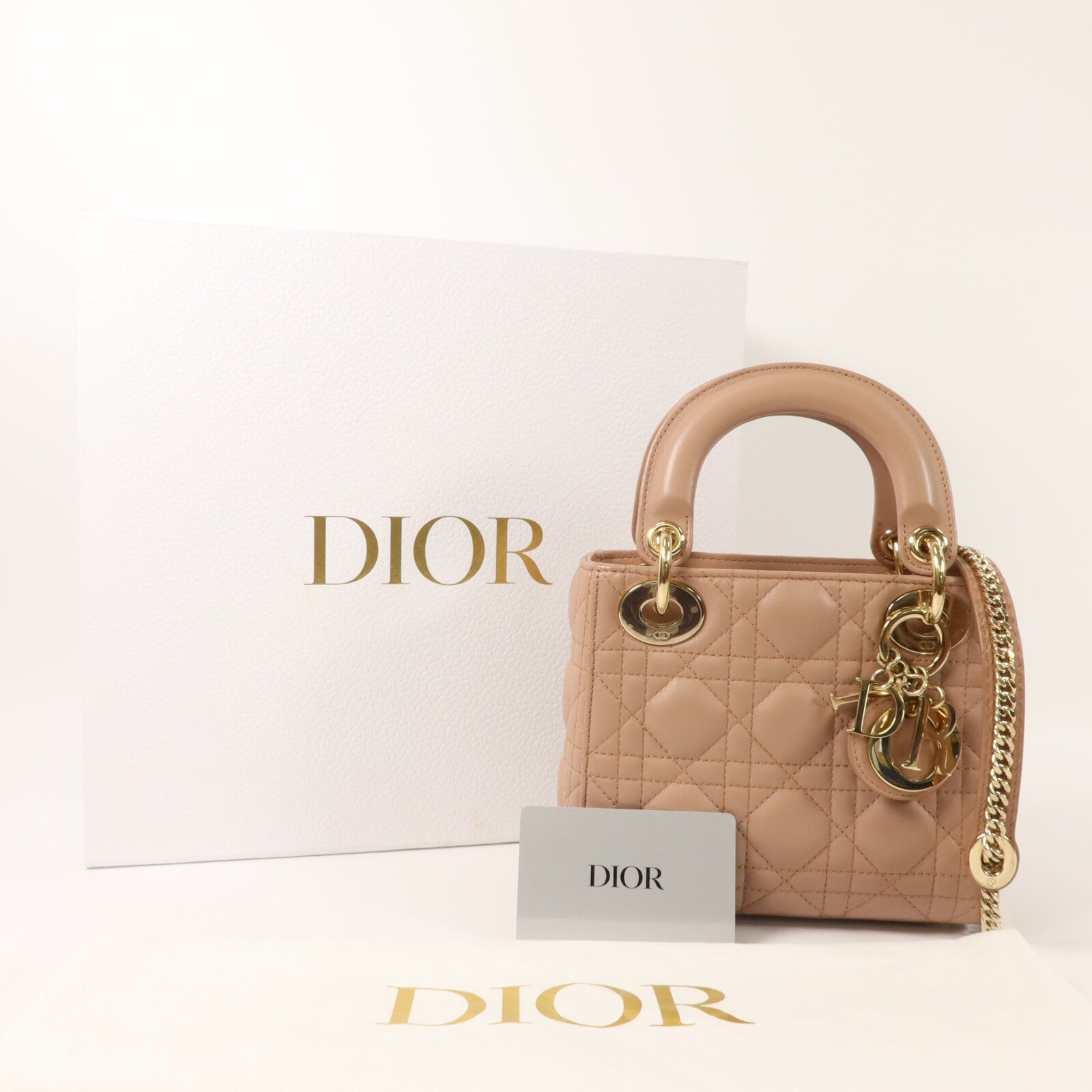 Dior 羊皮皮革Lady Dior Mini鏈帶手挽肩背兩用袋
