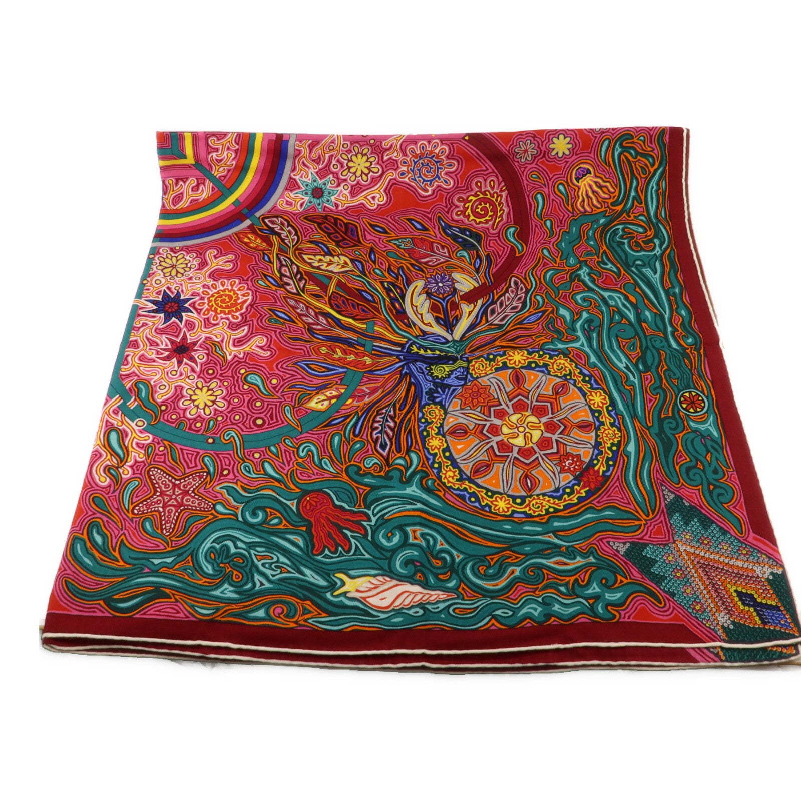 HERMES 羊絨/絲質L Arbre du Vent Shawl 140x140cm絲巾