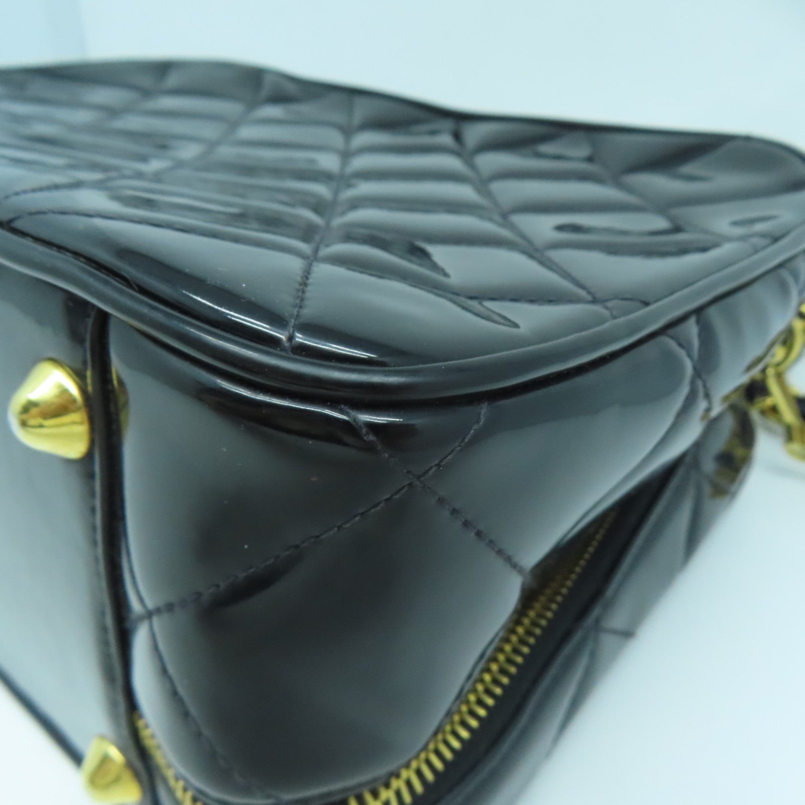 CHANEL 【激減優惠】菱格漆皮皮革Vintage Chain Shoulder金扣手挽肩背兩用袋黑色