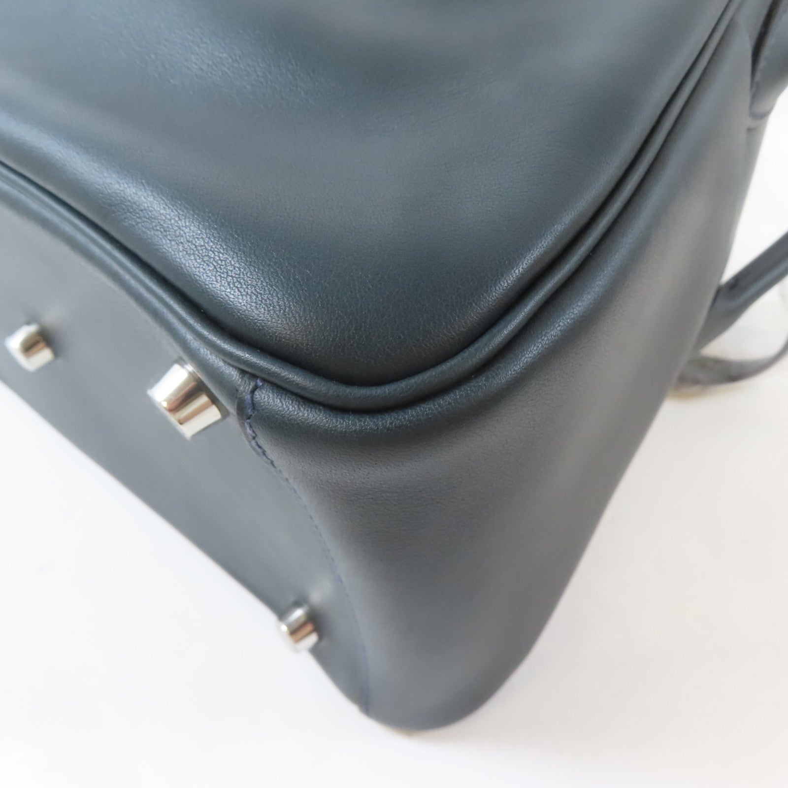 HERMES Swift皮革Lindy 26銀扣肩背袋Bleu Indigo/深綠色