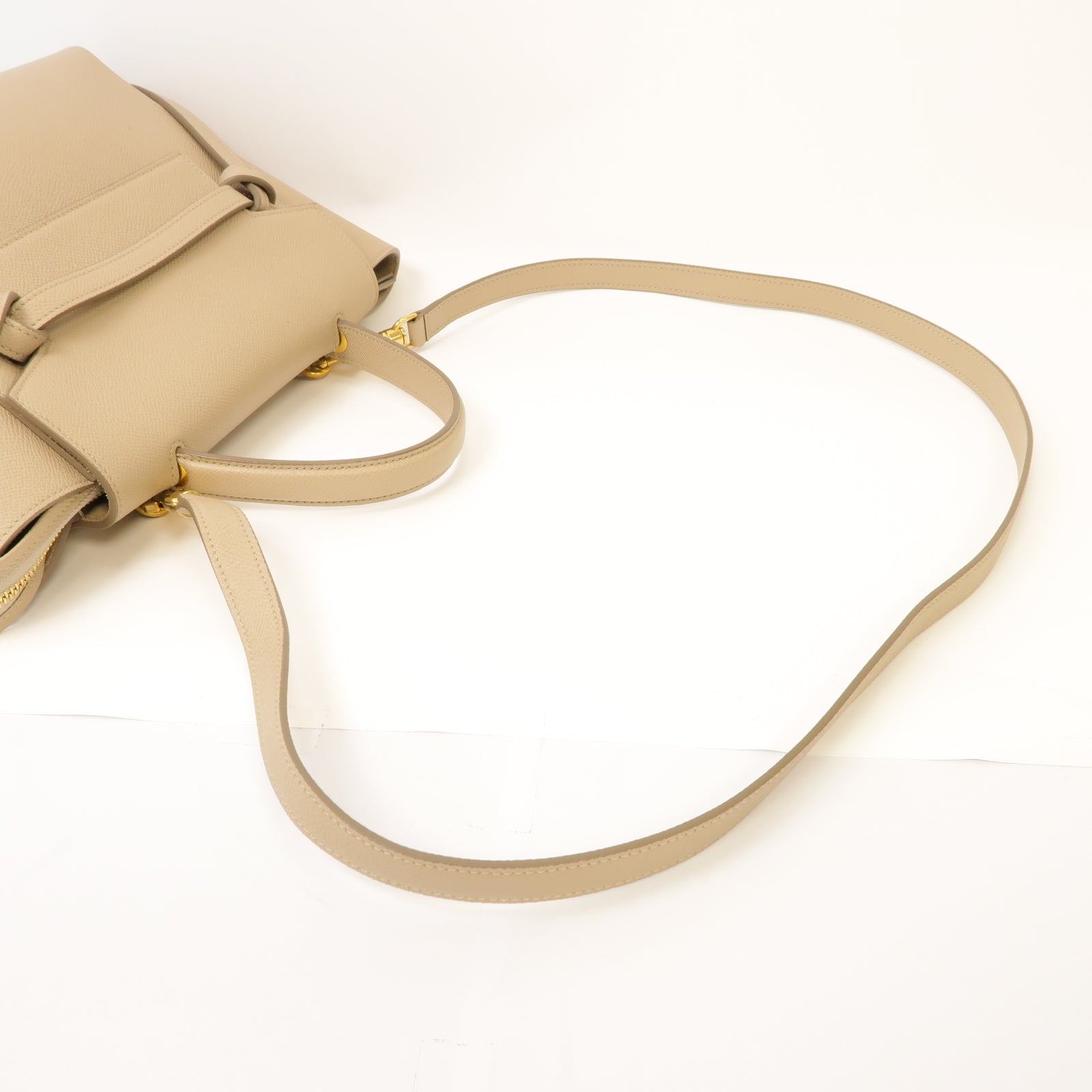CELINE 牛皮皮革Micro Belt Bag金扣手挽肩背兩用袋米色