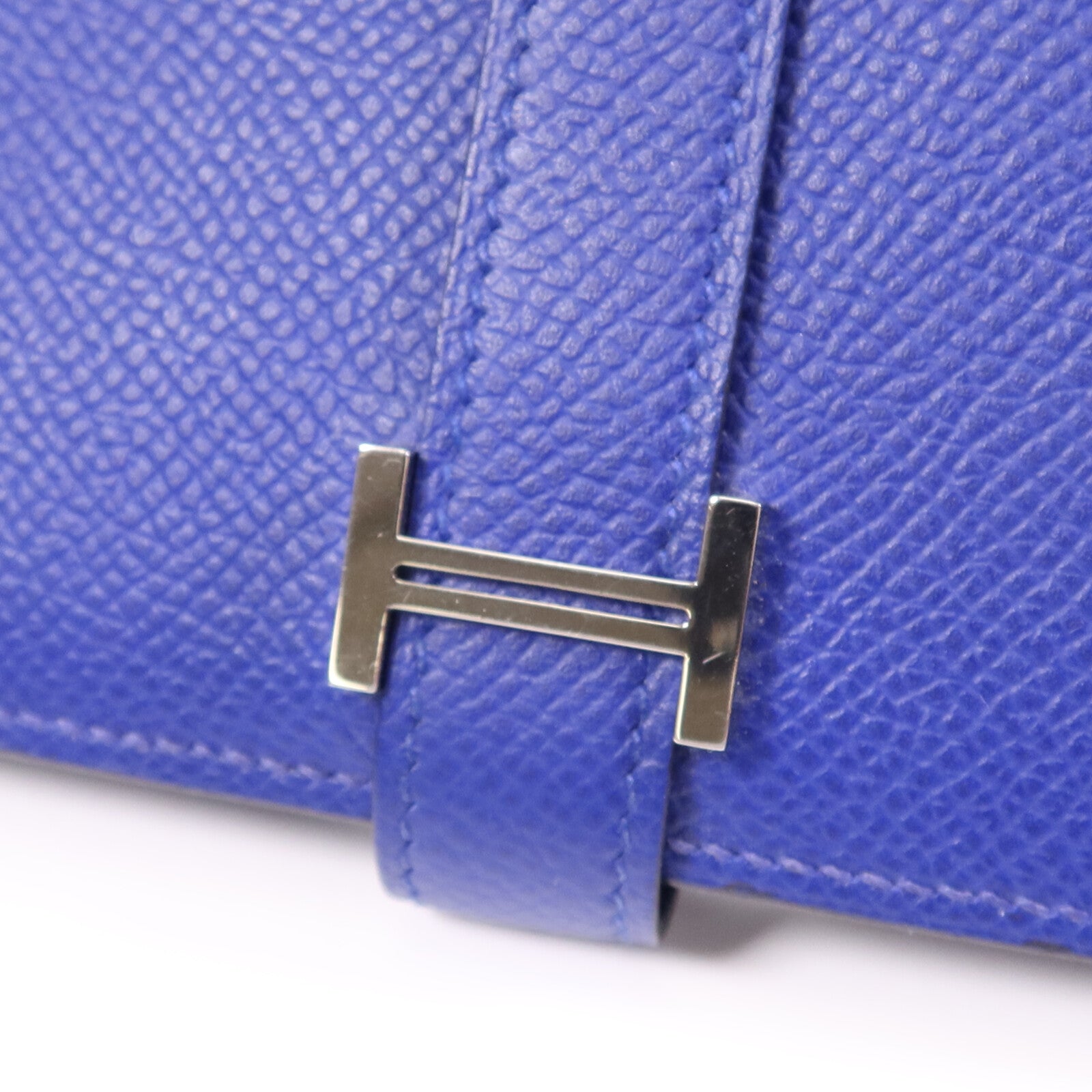 HERMES Epsom皮革Bearn Long Wallet銀扣錢包Bleu Electrique