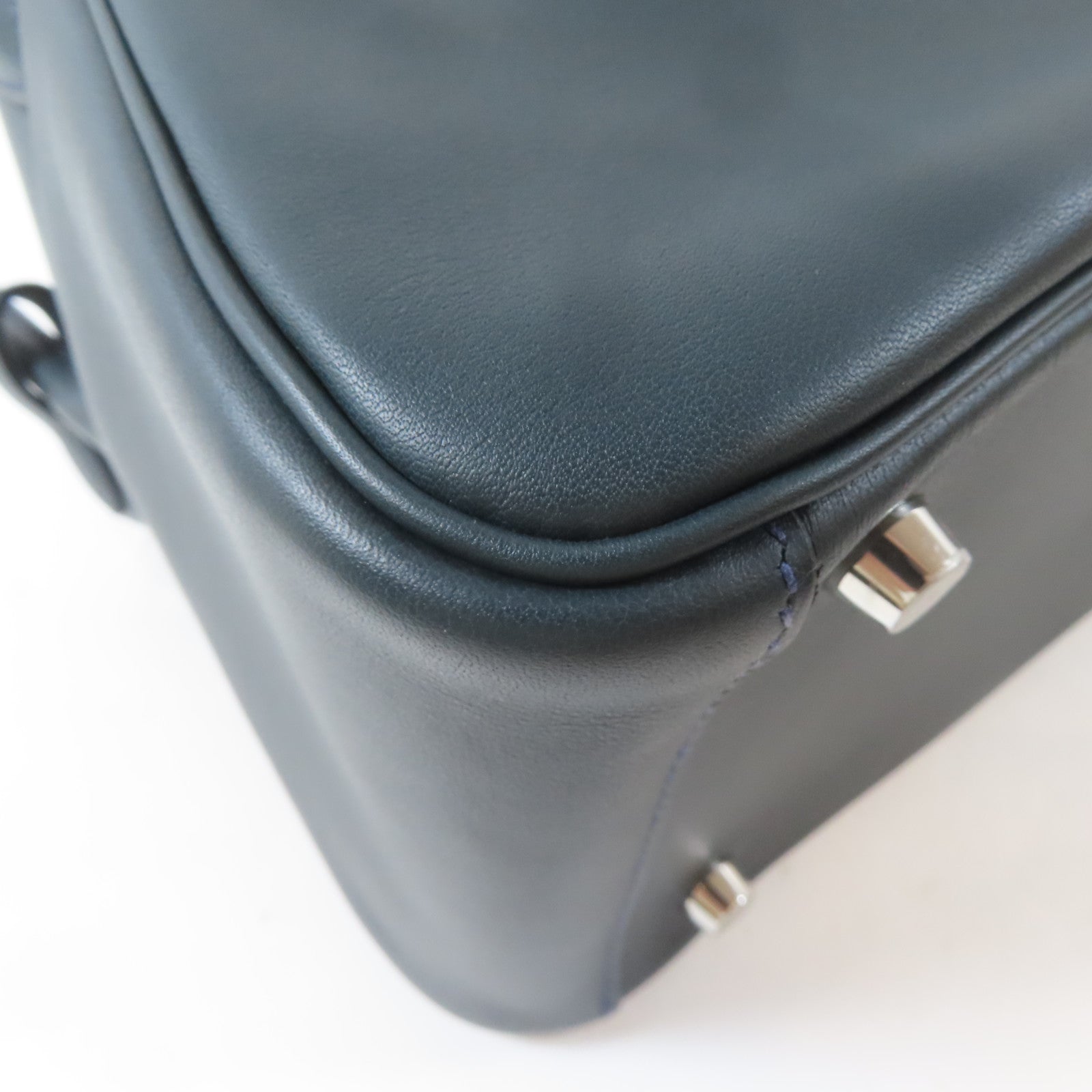 HERMES Swift皮革Lindy 26銀扣肩背袋Bleu Indigo/深綠色