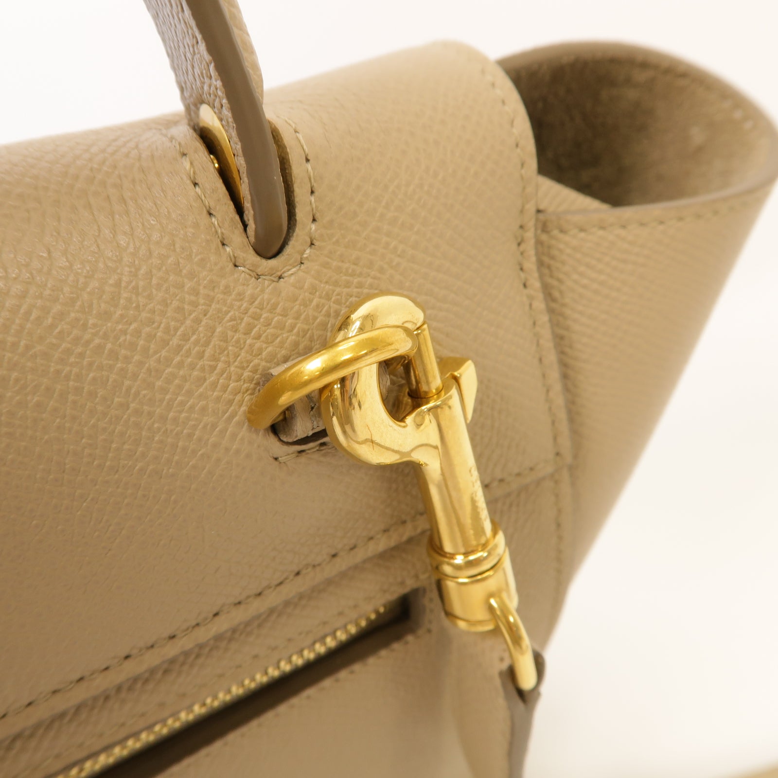 CELINE 牛皮皮革Micro Belt Bag金扣手挽肩背兩用袋米色