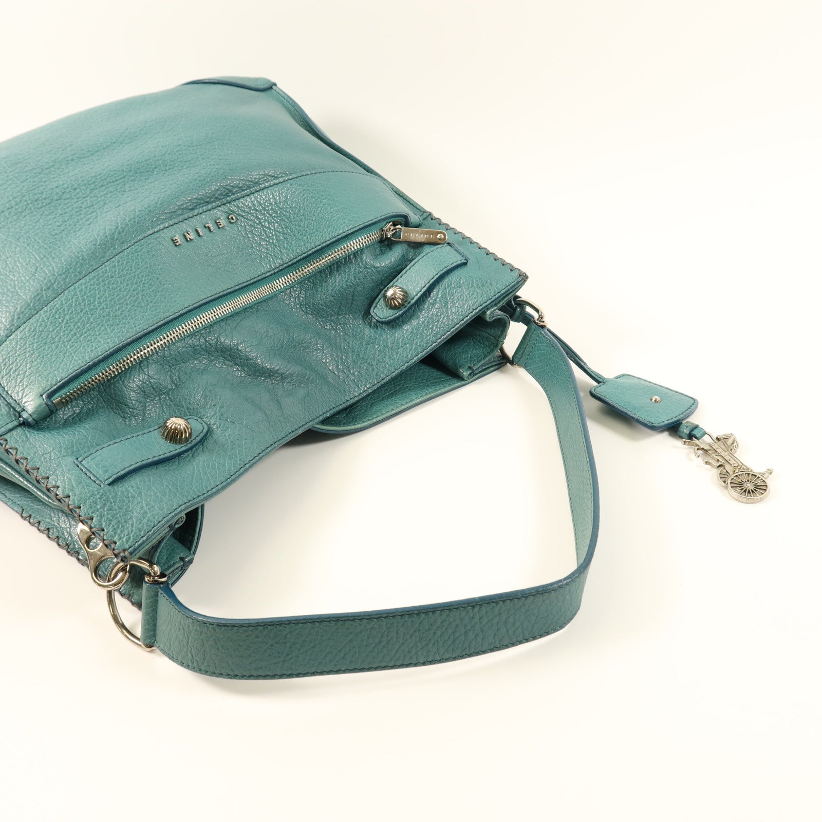 CELINE 牛皮皮革Shoulder Bag銀扣手挽肩背兩用袋