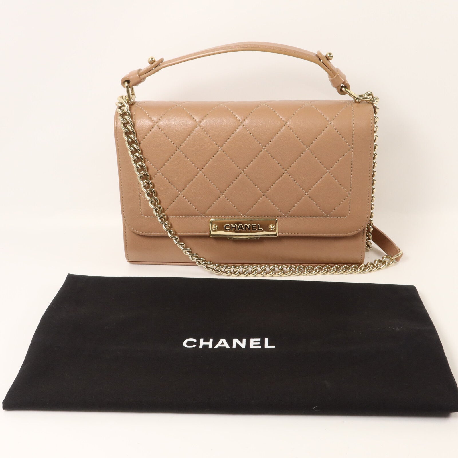 CHANEL 牛皮皮革Click Label Medium鏈帶手挽肩背兩用袋