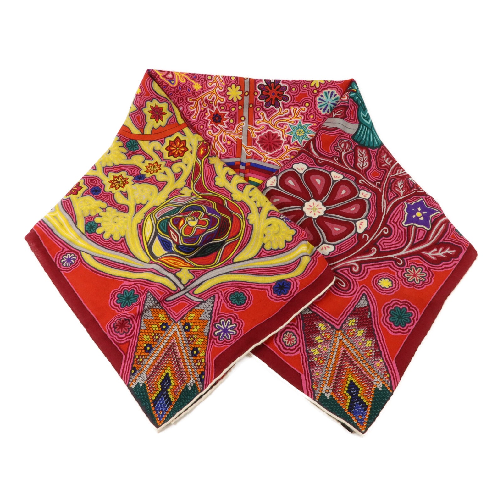 HERMES 羊絨/絲質L Arbre du Vent Shawl 140x140cm絲巾