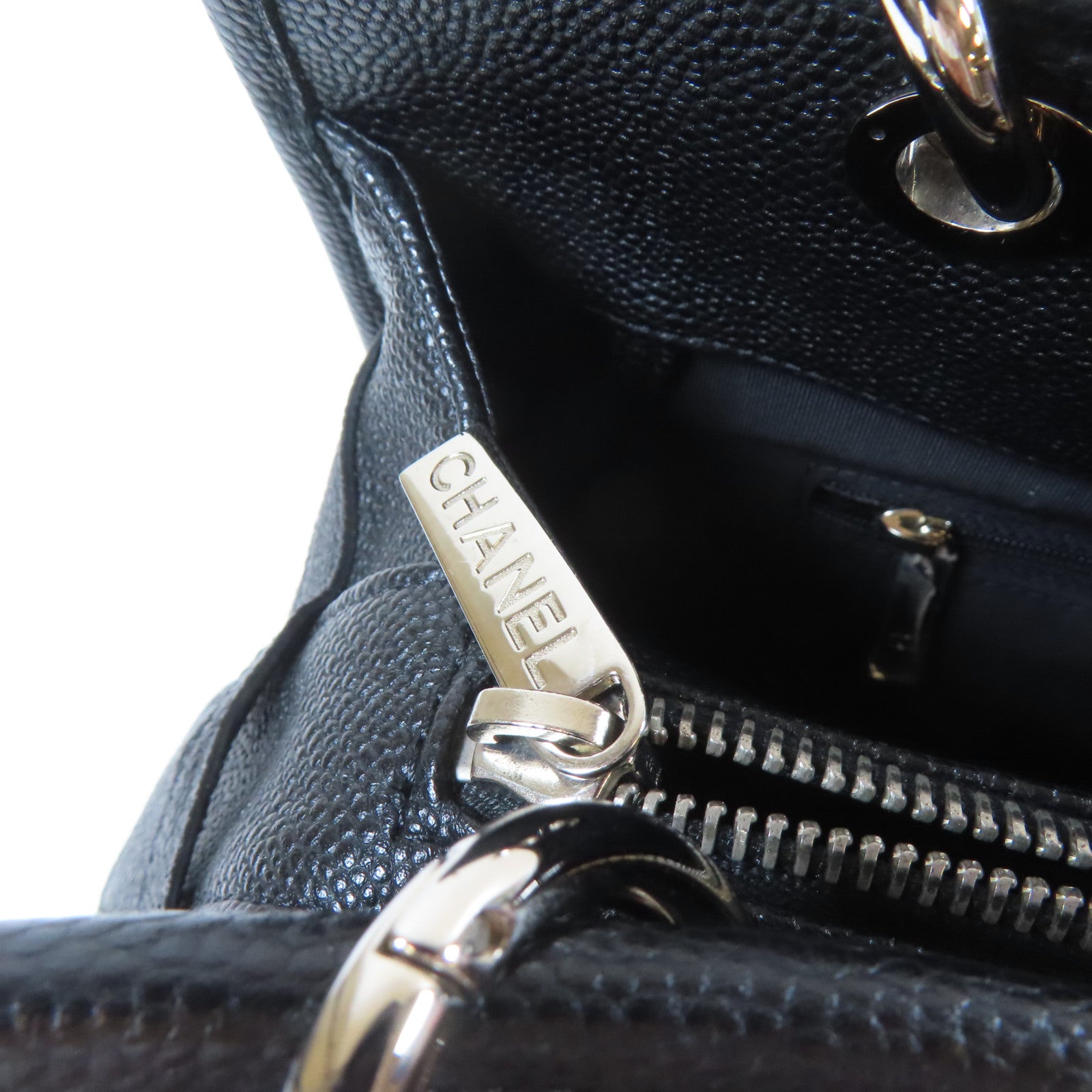CHANEL 菱格Caviar皮革2 Way Chain Shoulder Bag銀扣手挽肩背兩用袋黑色