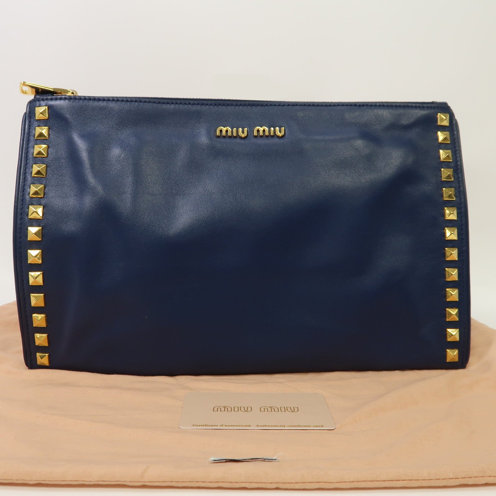 Miu Miu 【激減優惠】牛皮皮革Clutch Bag金扣手拿包藍色
