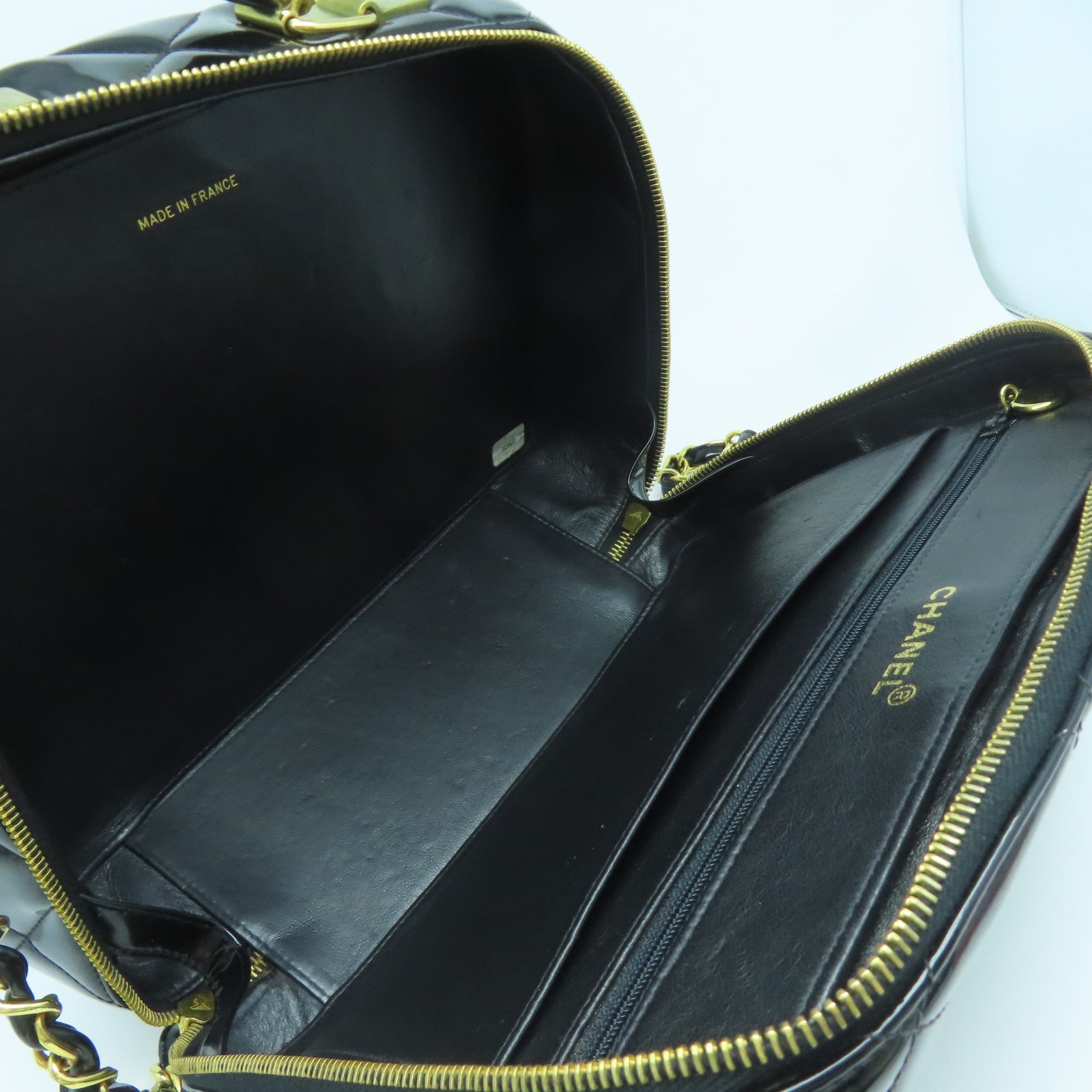 CHANEL 【激減優惠】菱格漆皮皮革Vintage Chain Shoulder金扣手挽肩背兩用袋黑色