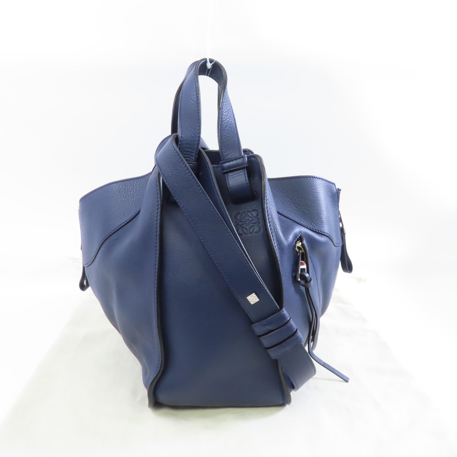 LOEWE 牛皮皮革Hammock銀扣手挽肩背兩用袋藍色