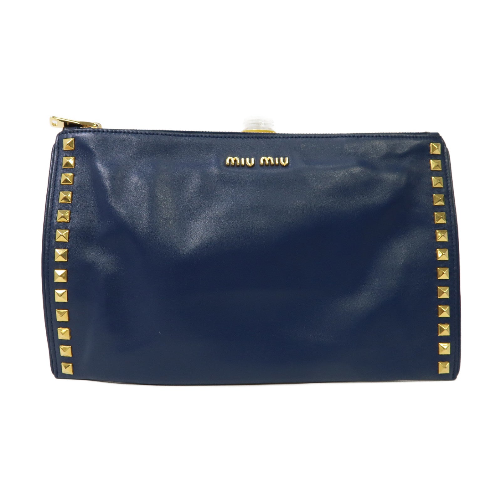 Miu Miu 【激減優惠】牛皮皮革Clutch Bag金扣手拿包藍色