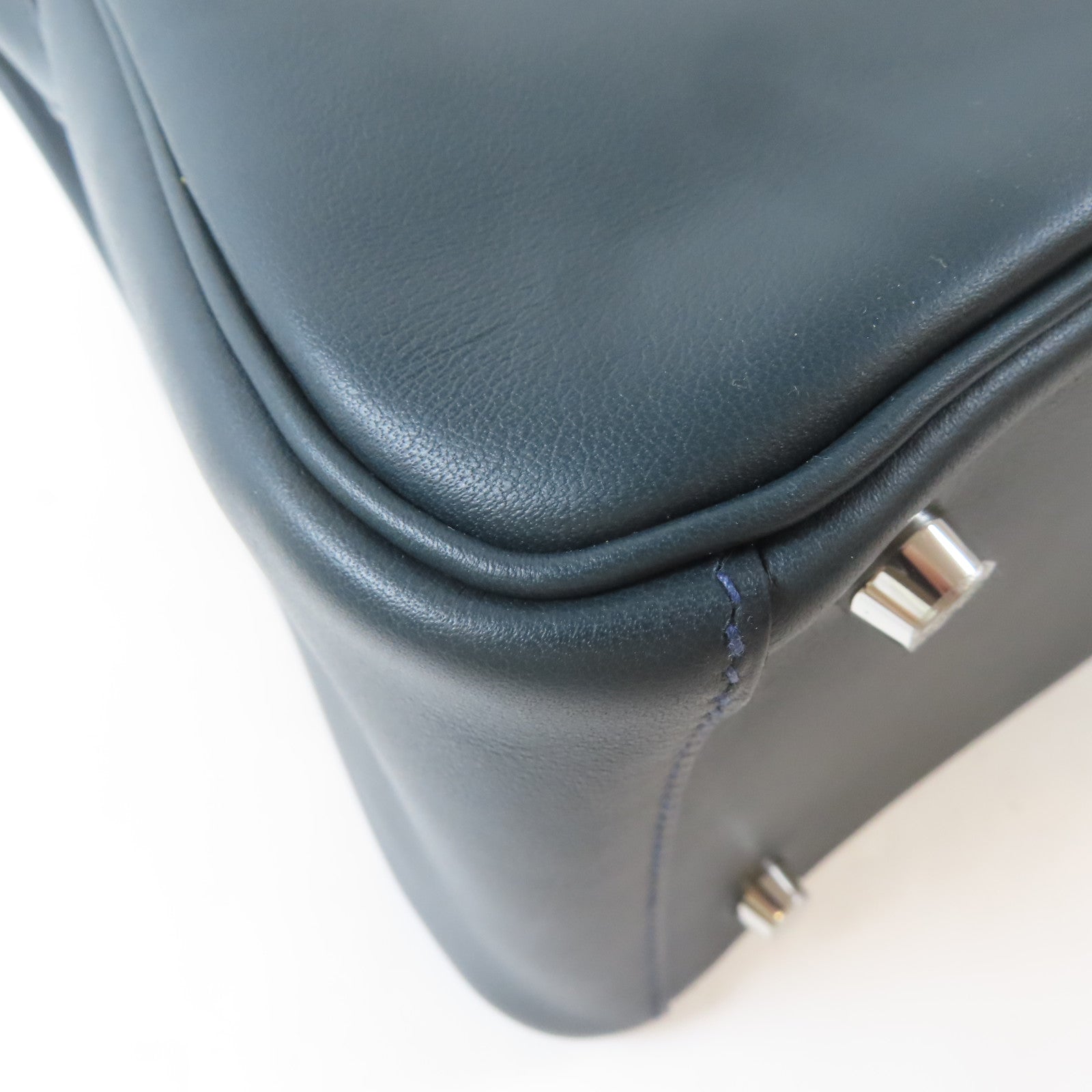 HERMES Swift皮革Lindy 26銀扣肩背袋Bleu Indigo/深綠色