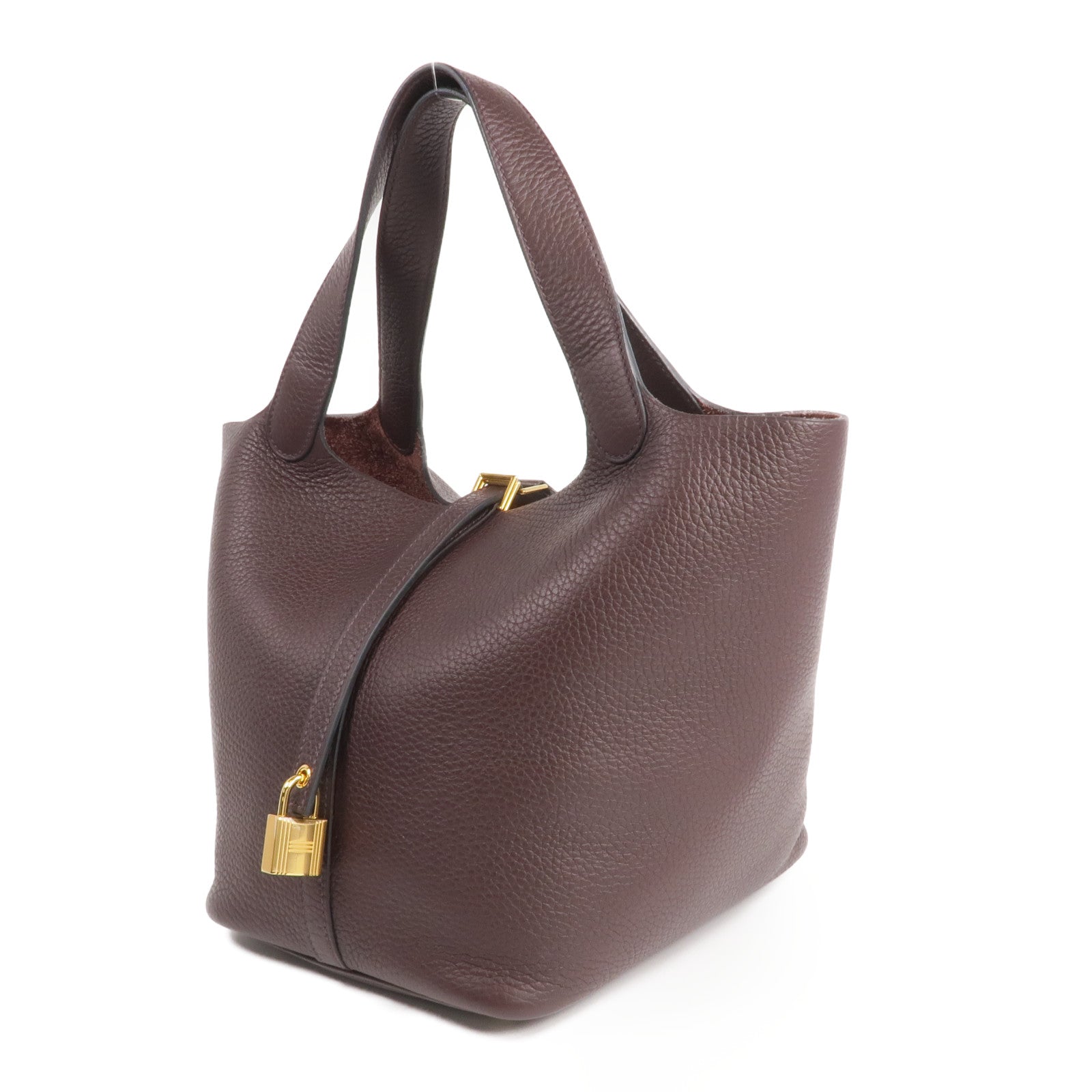 HERMES Clemence皮革Picotin MM金扣手挽袋Rouge Sellier