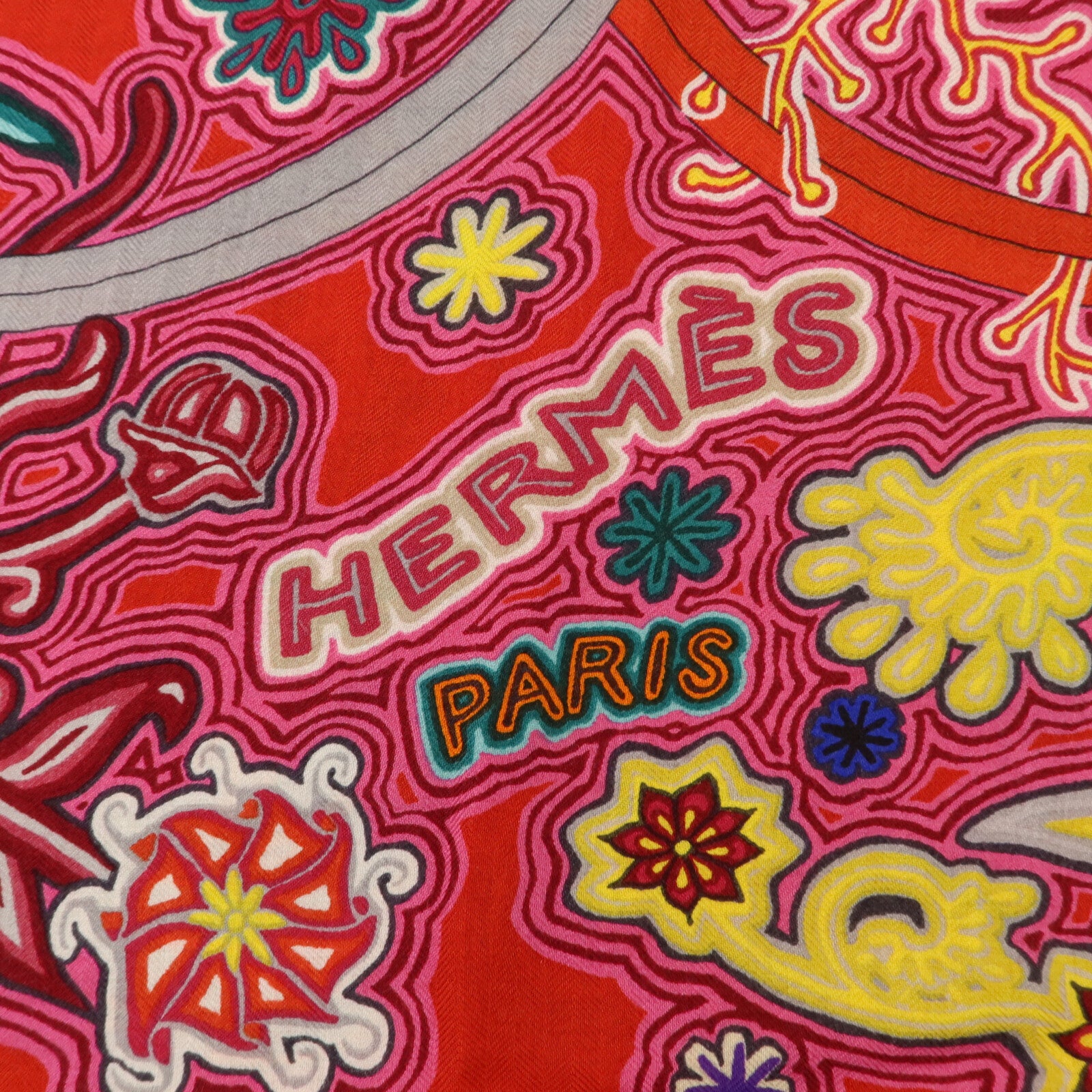 HERMES 羊絨/絲質L Arbre du Vent Shawl 140x140cm絲巾