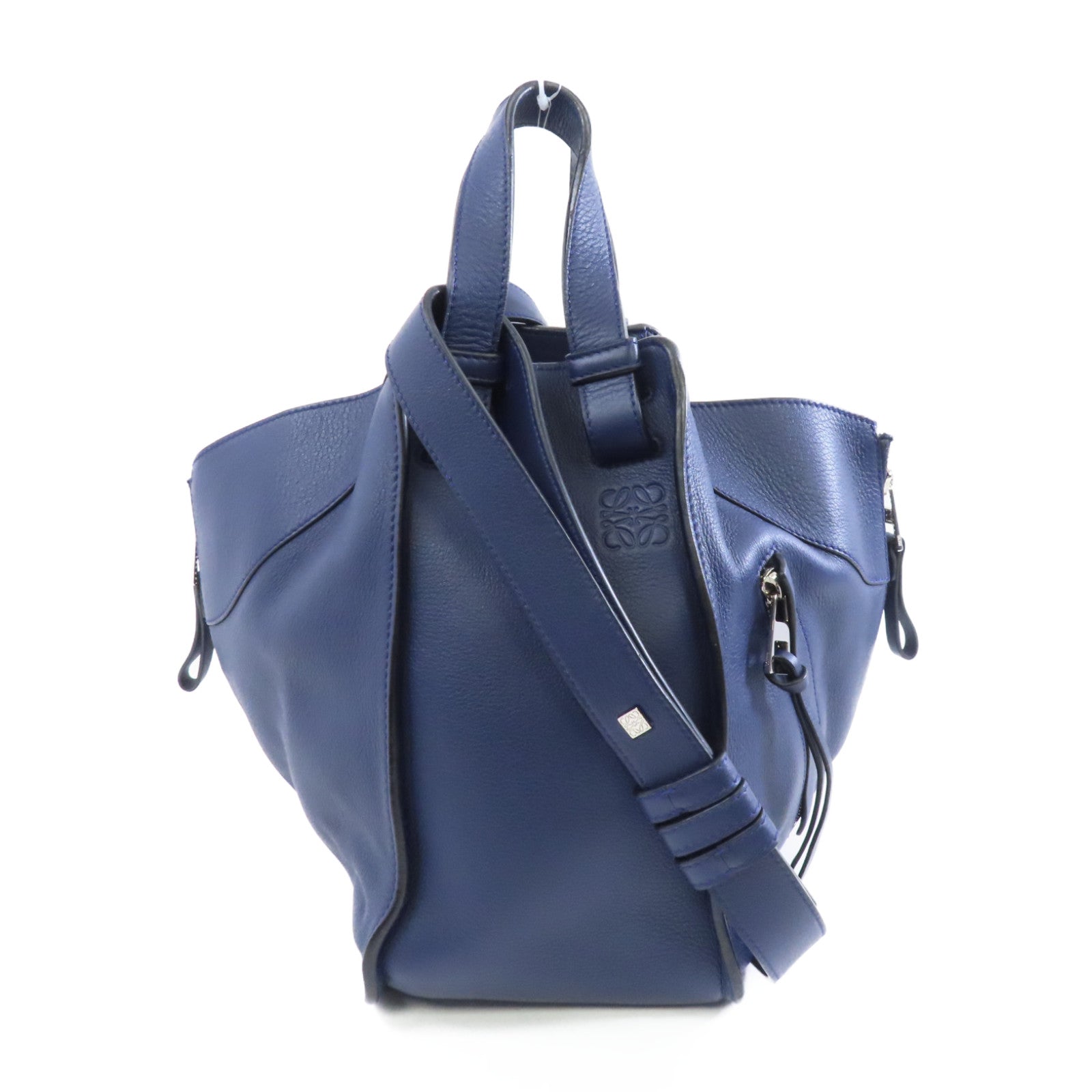 LOEWE 牛皮皮革Hammock銀扣手挽肩背兩用袋藍色