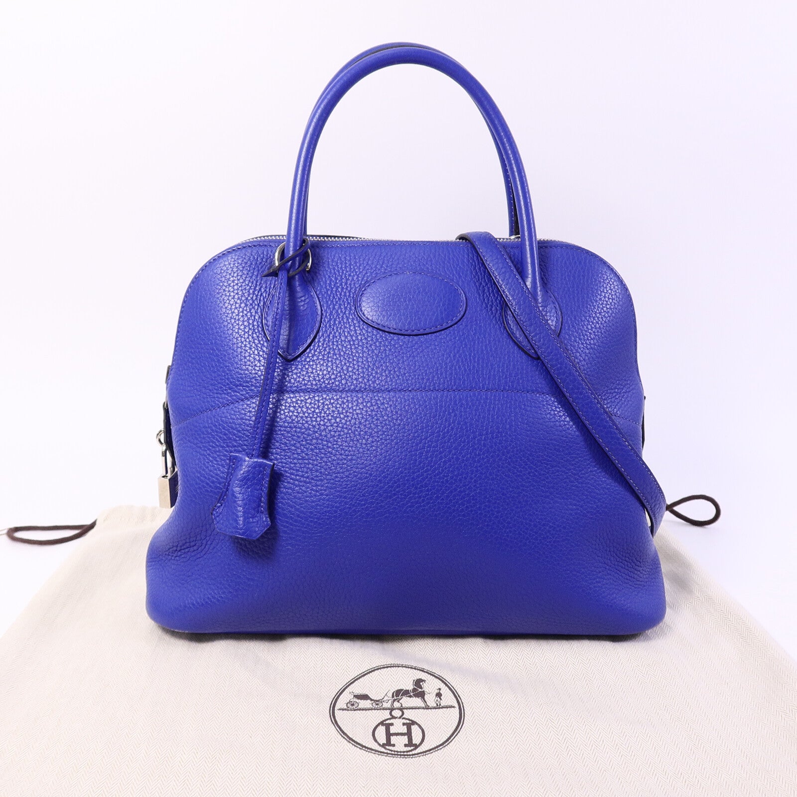 HERMES Togo皮革Bolide 31手挽肩背兩用袋Bleu Electrique