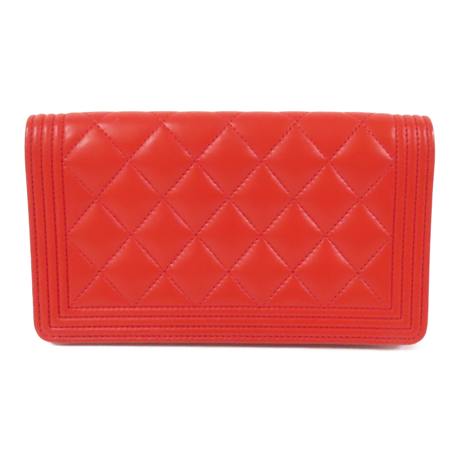 CHANEL 羊皮皮革Boy Wallet金扣長錢包