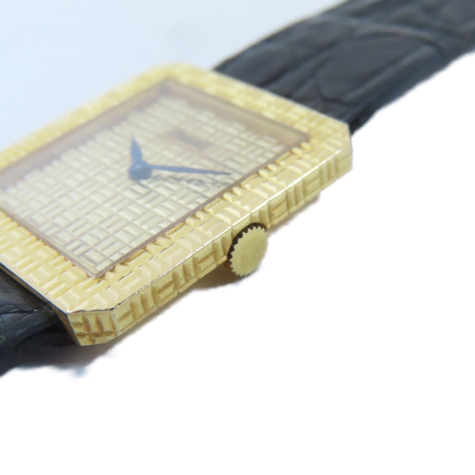 PIAGET Chequered 18K黃金/皮革帶手錶手動機芯金色