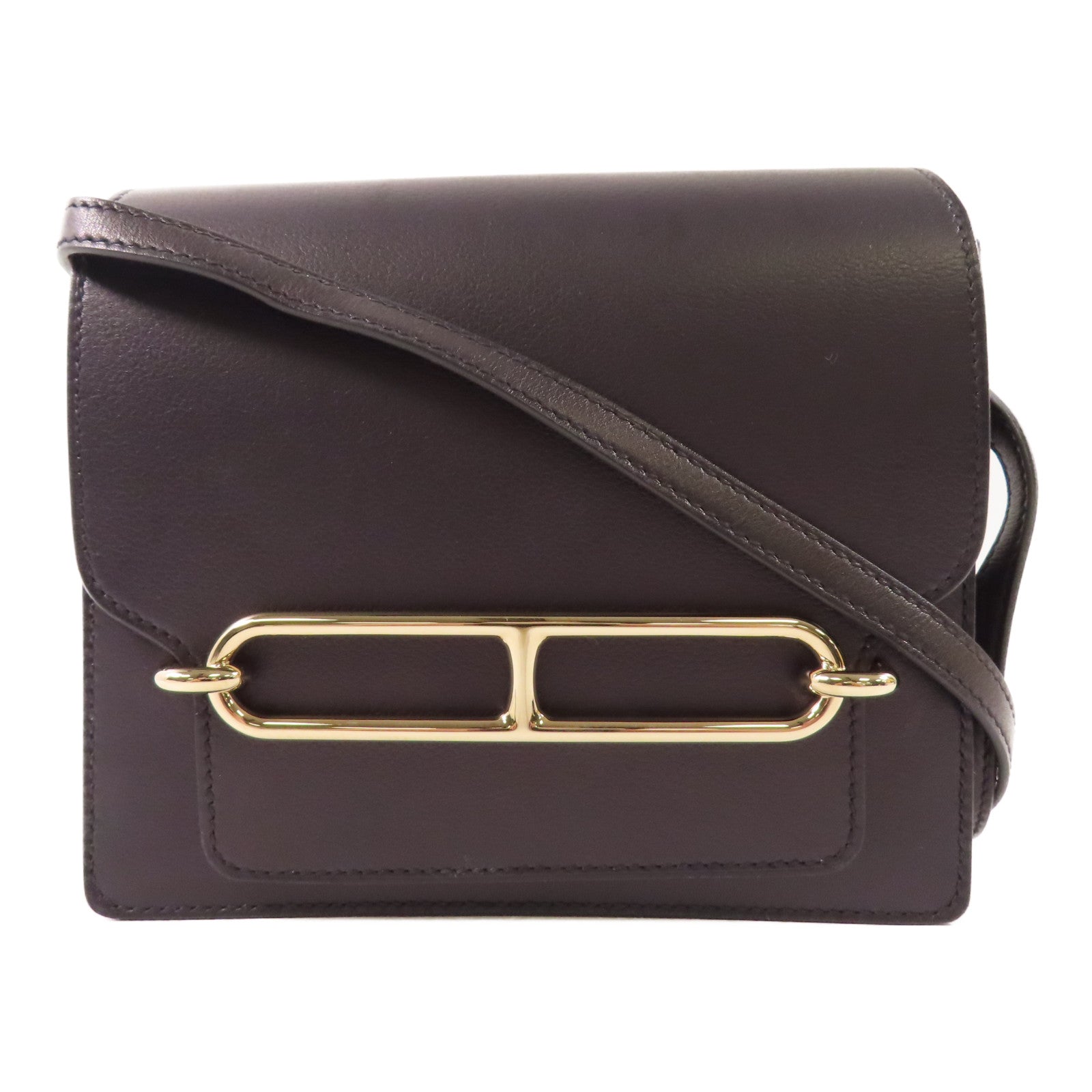 HERMES (PRICE DOWN) GHW Mini Roulis 2 Way Shoulder Bag Evercolor Leather 76 Bleu Indigo