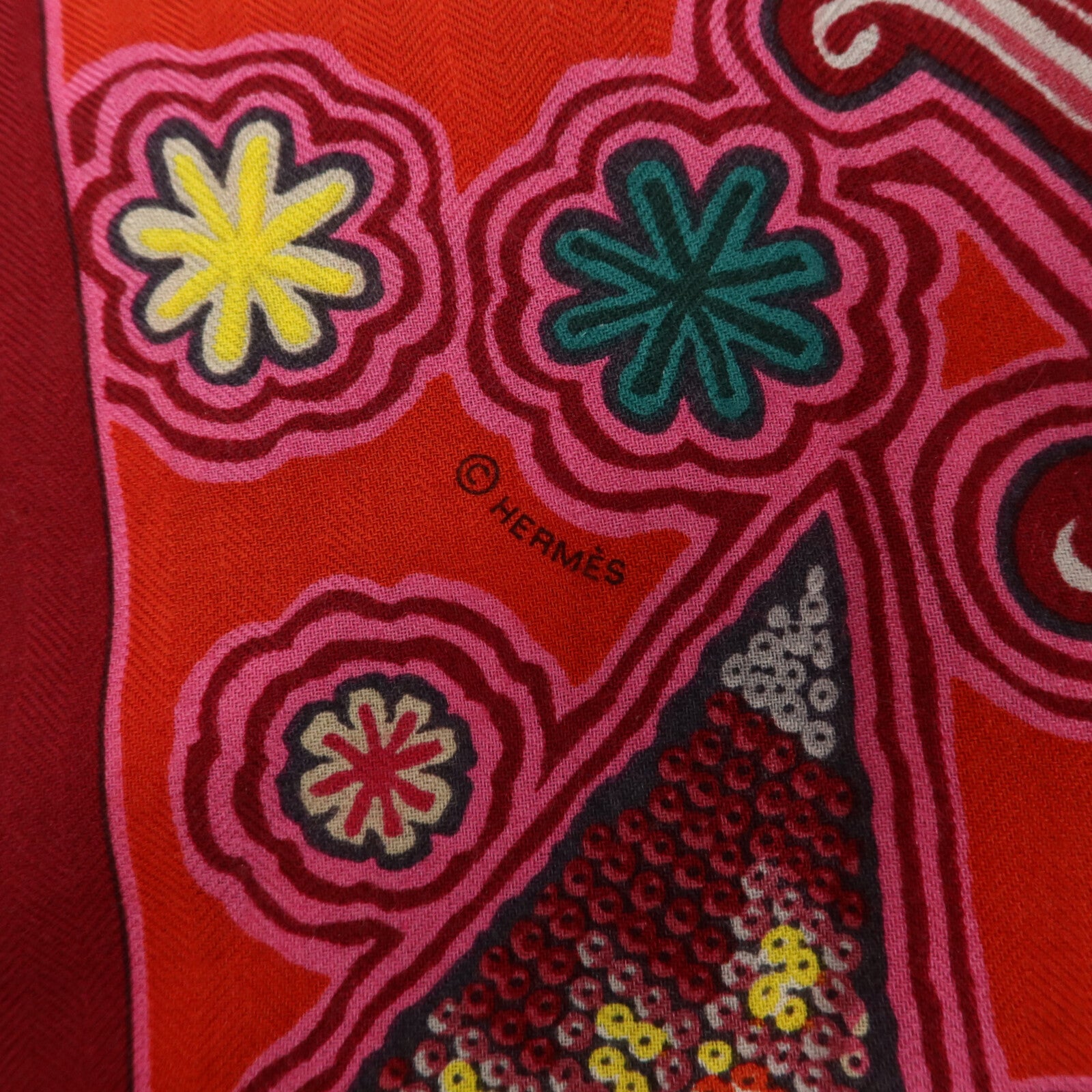HERMES 羊絨/絲質L Arbre du Vent Shawl 140x140cm絲巾