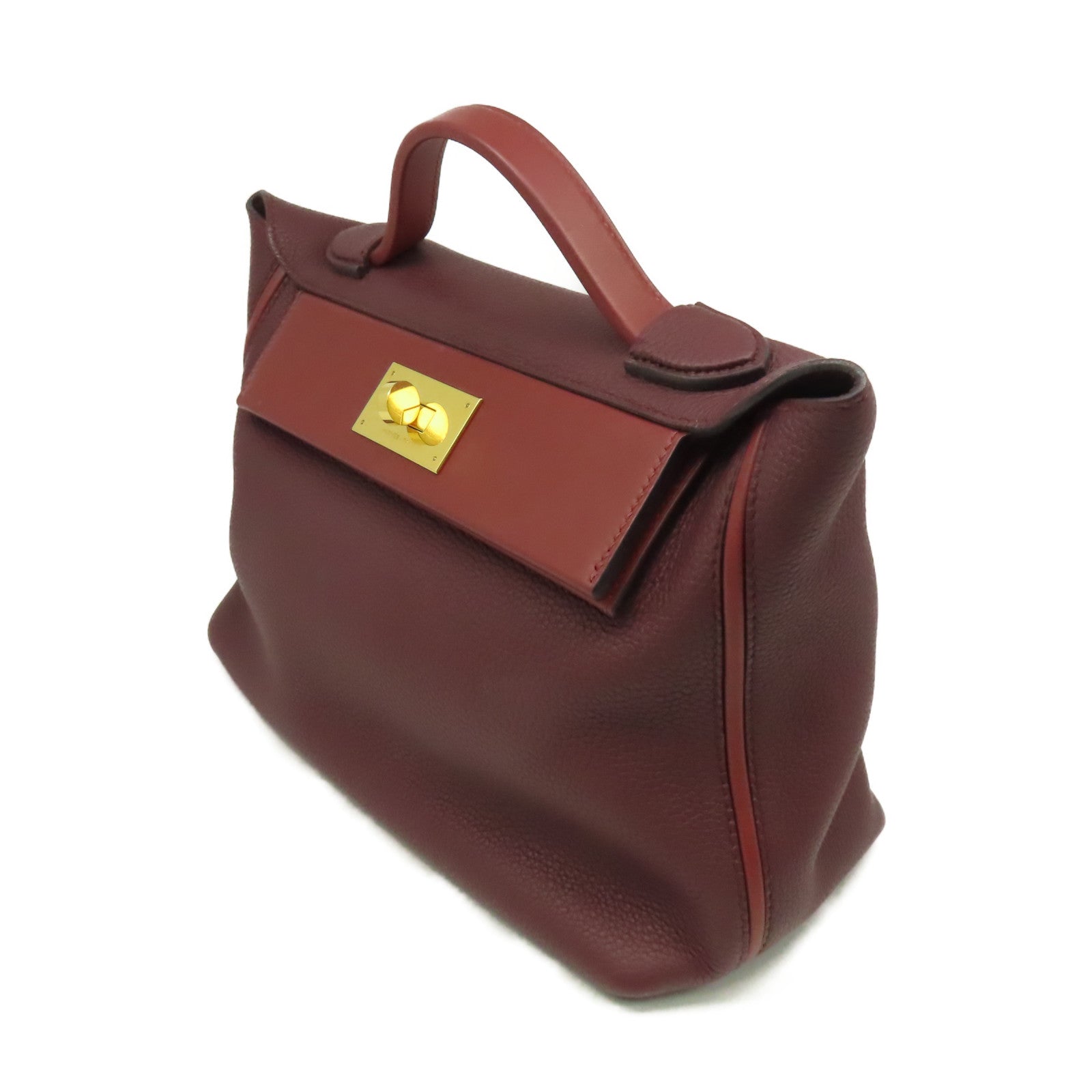 HERMES 【激減優惠】Clemence皮革24/24 29cm 2Way Shoulder Bag金扣手挽肩背兩用袋Bordeaux波爾多酒紅色