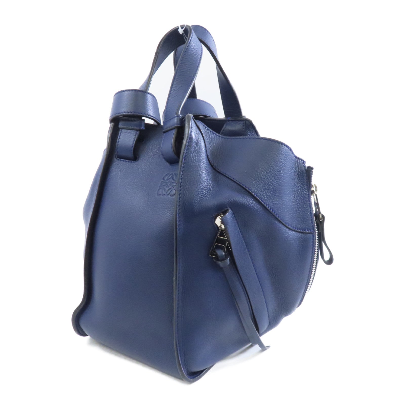 LOEWE 牛皮皮革Hammock銀扣手挽肩背兩用袋藍色