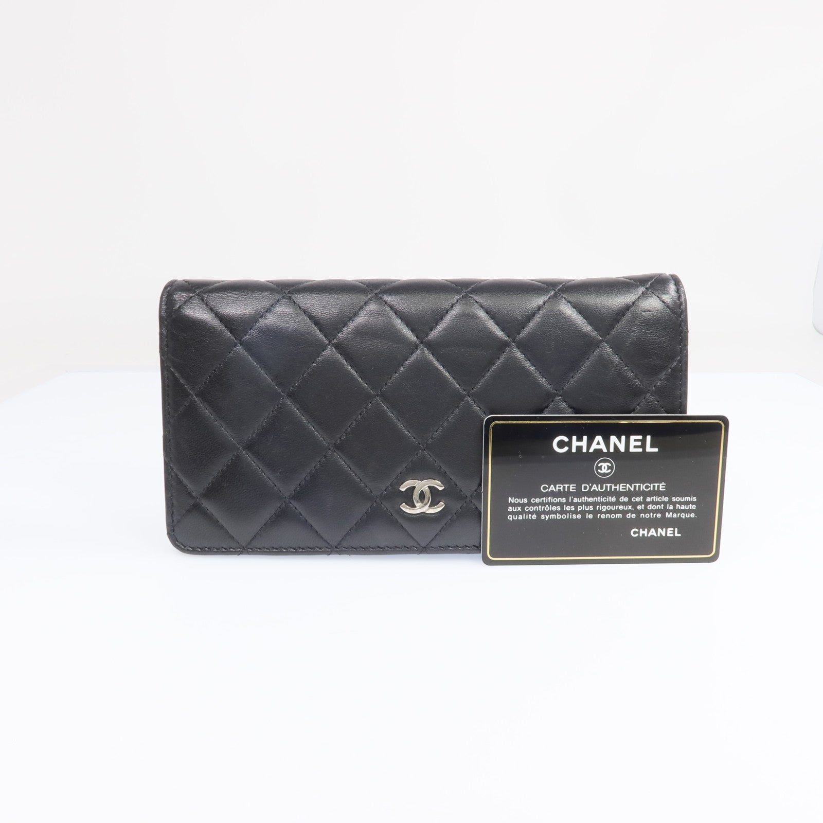 CHANEL 羊皮皮革Long Wallet銀扣長錢包