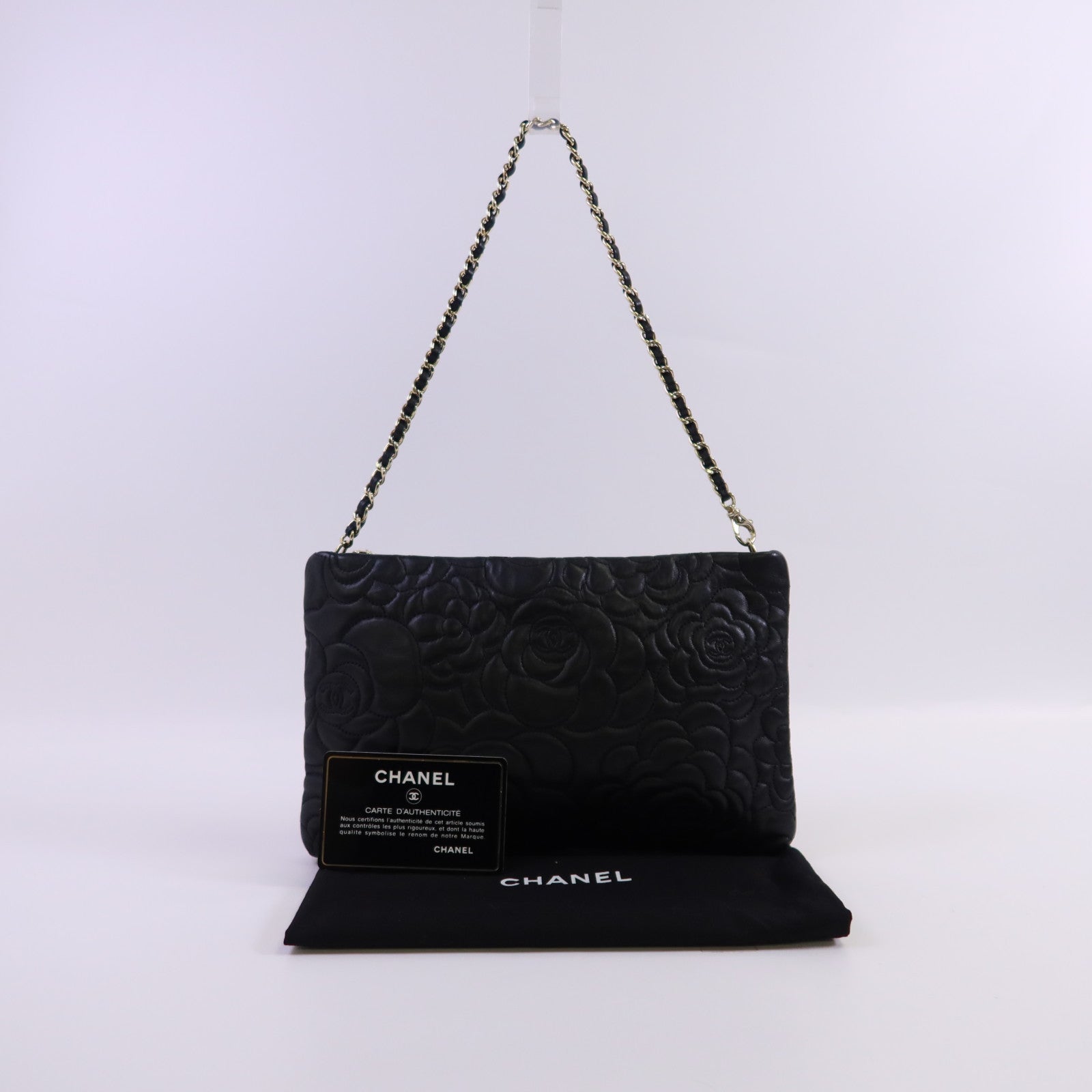 CHANEL 羊皮皮革Chain Shoulder銀扣鏈帶肩背袋