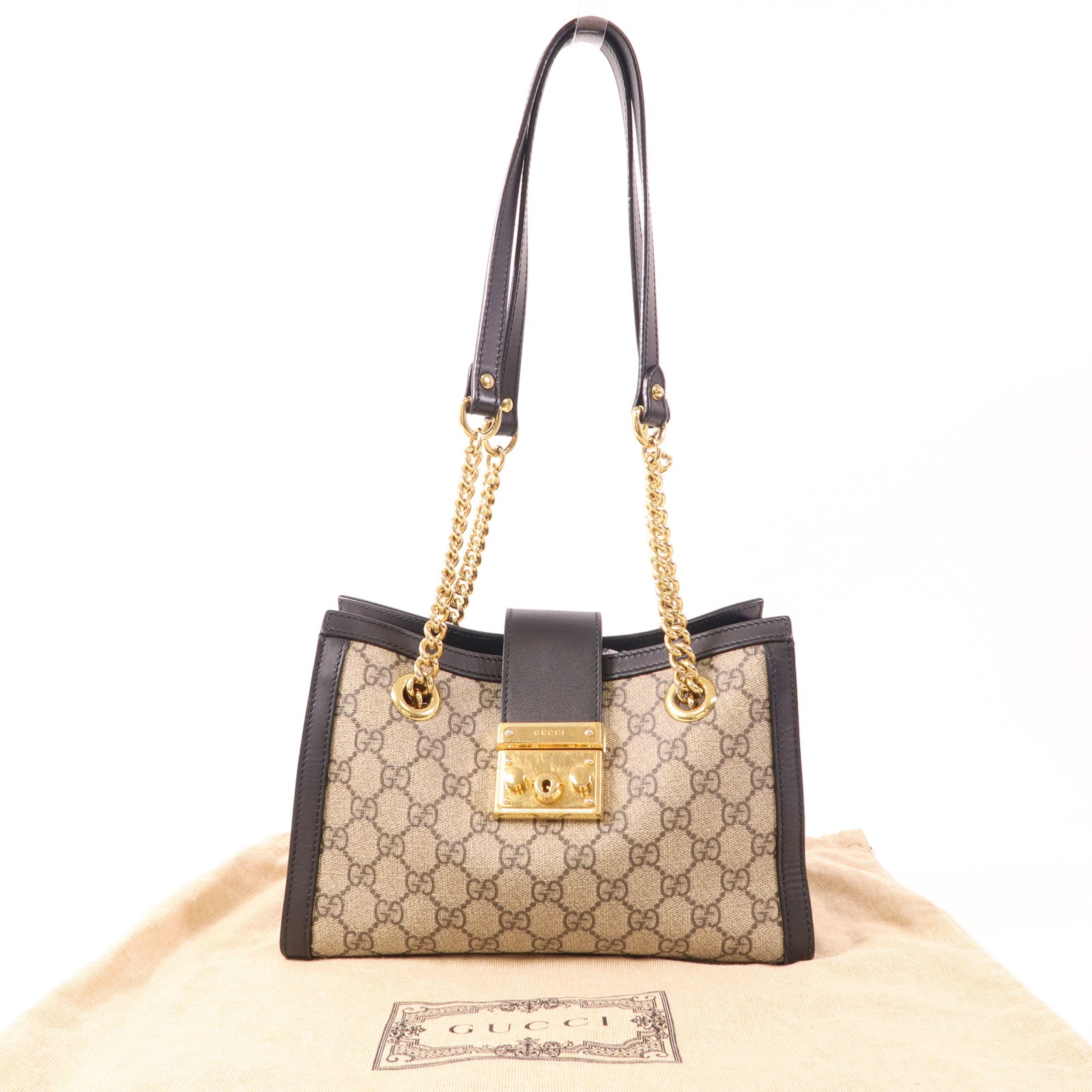 GUCCI 塗層帆布/皮革Padlock金扣肩背袋