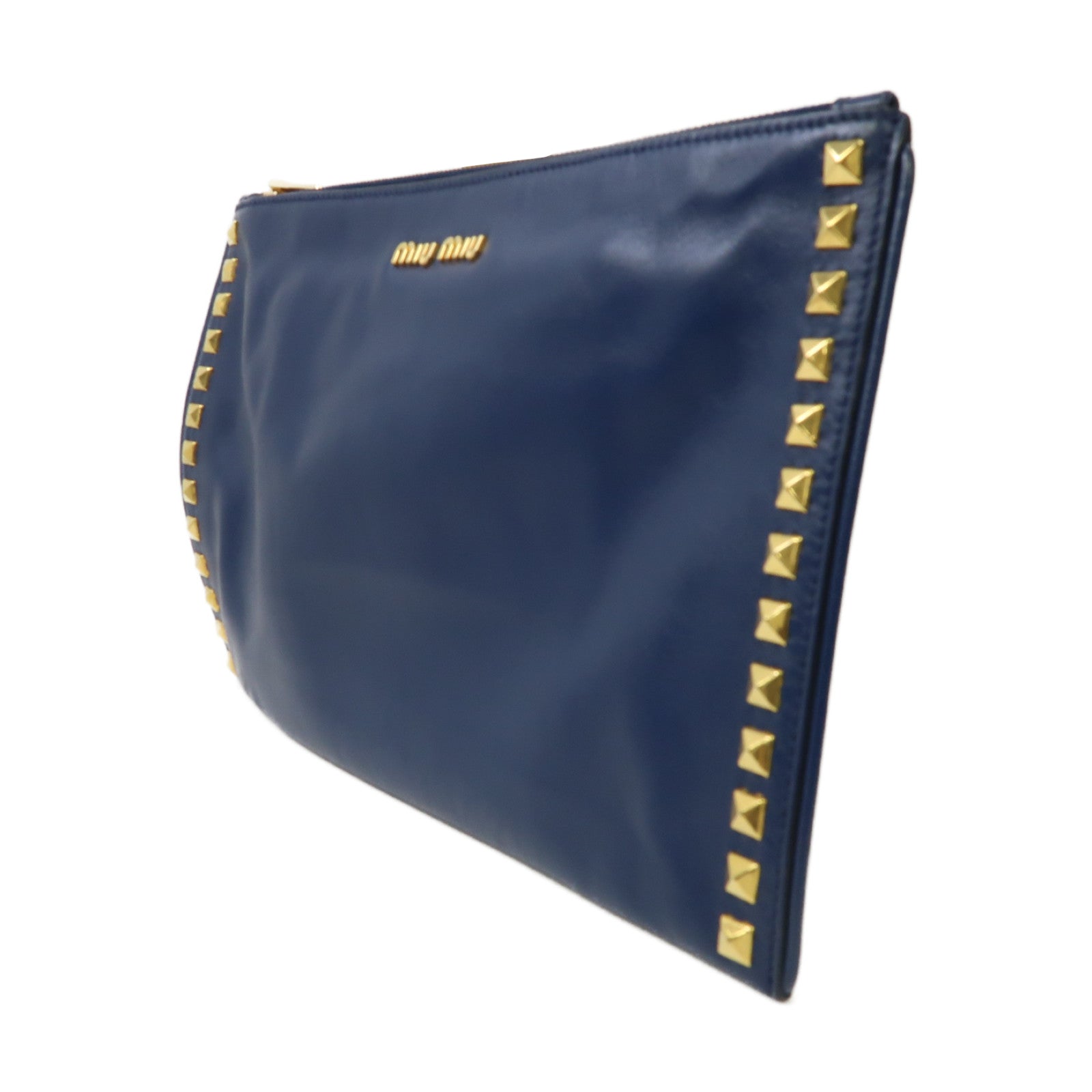 Miu Miu 【激減優惠】牛皮皮革Clutch Bag金扣手拿包藍色