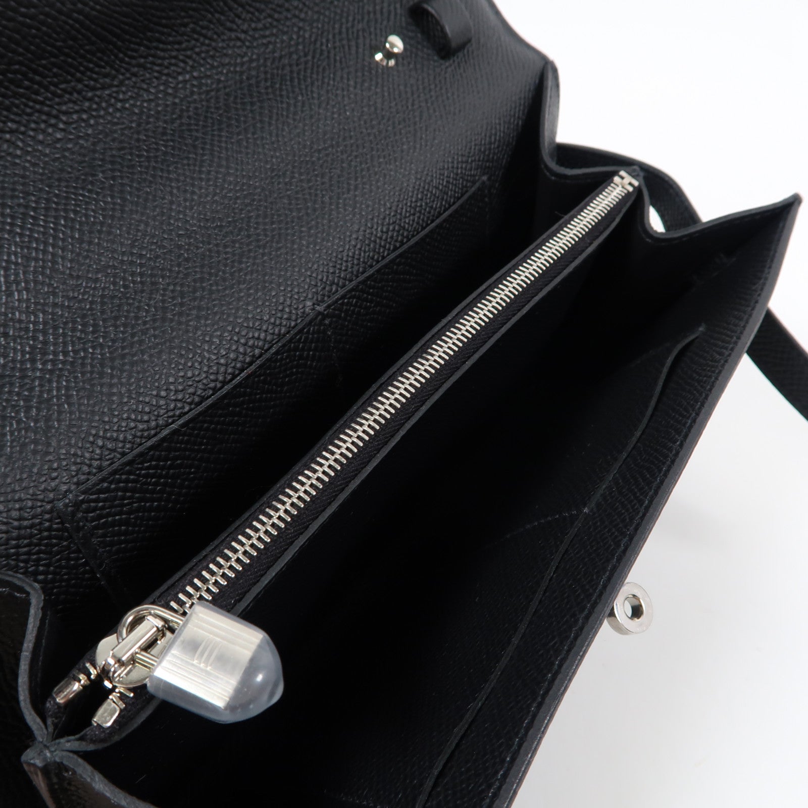 HERMES Epsom皮革Kelly To Go銀扣肩背袋Noir黑色