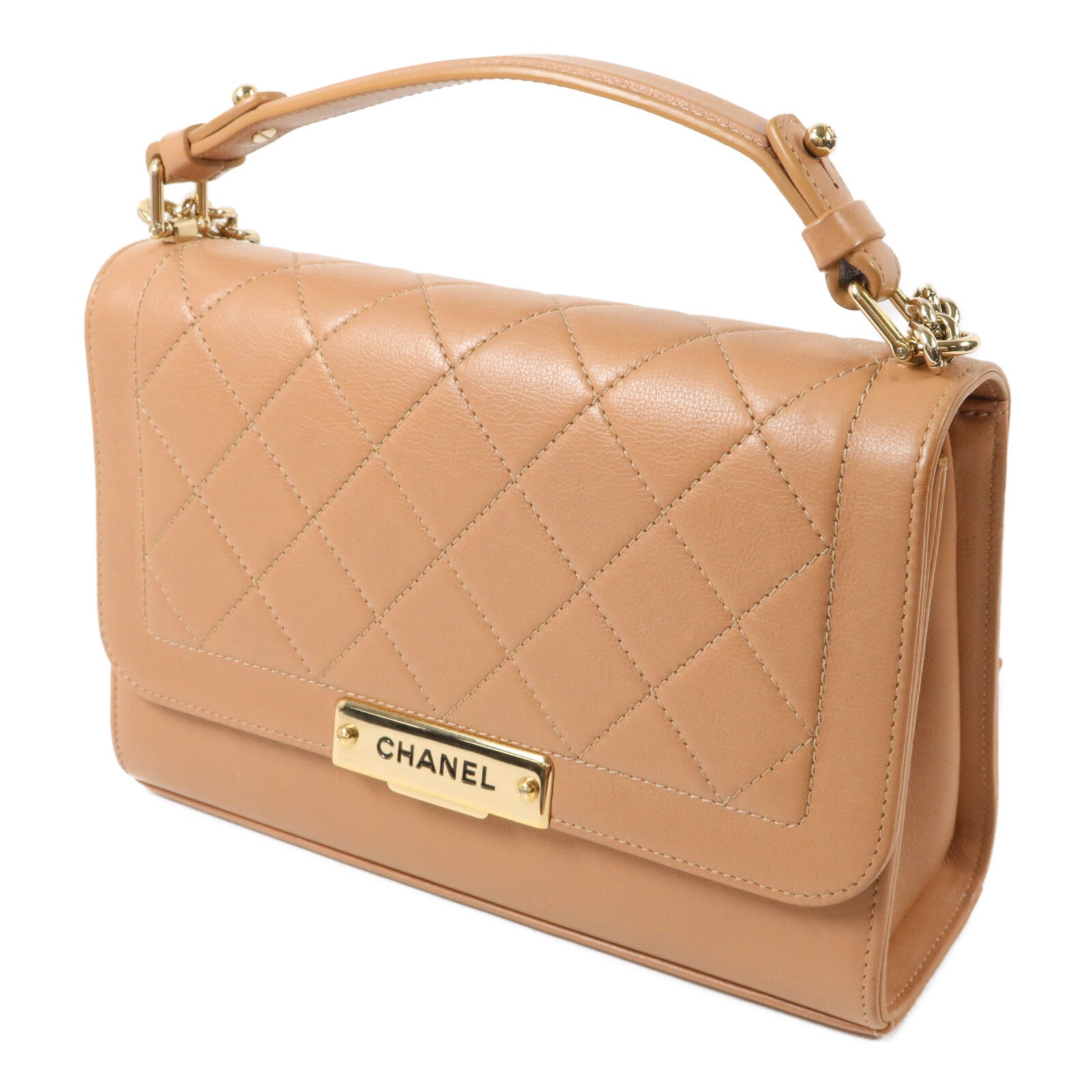 CHANEL 牛皮皮革Click Label Medium鏈帶手挽肩背兩用袋