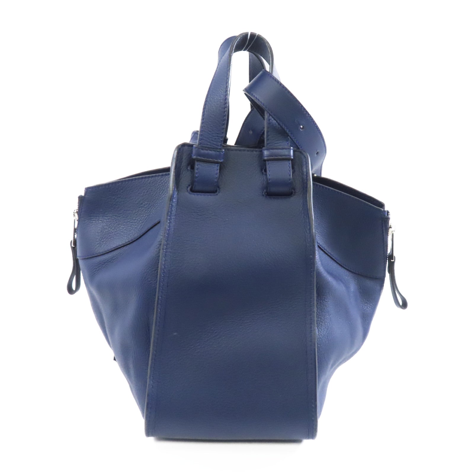 LOEWE 牛皮皮革Hammock銀扣手挽肩背兩用袋藍色
